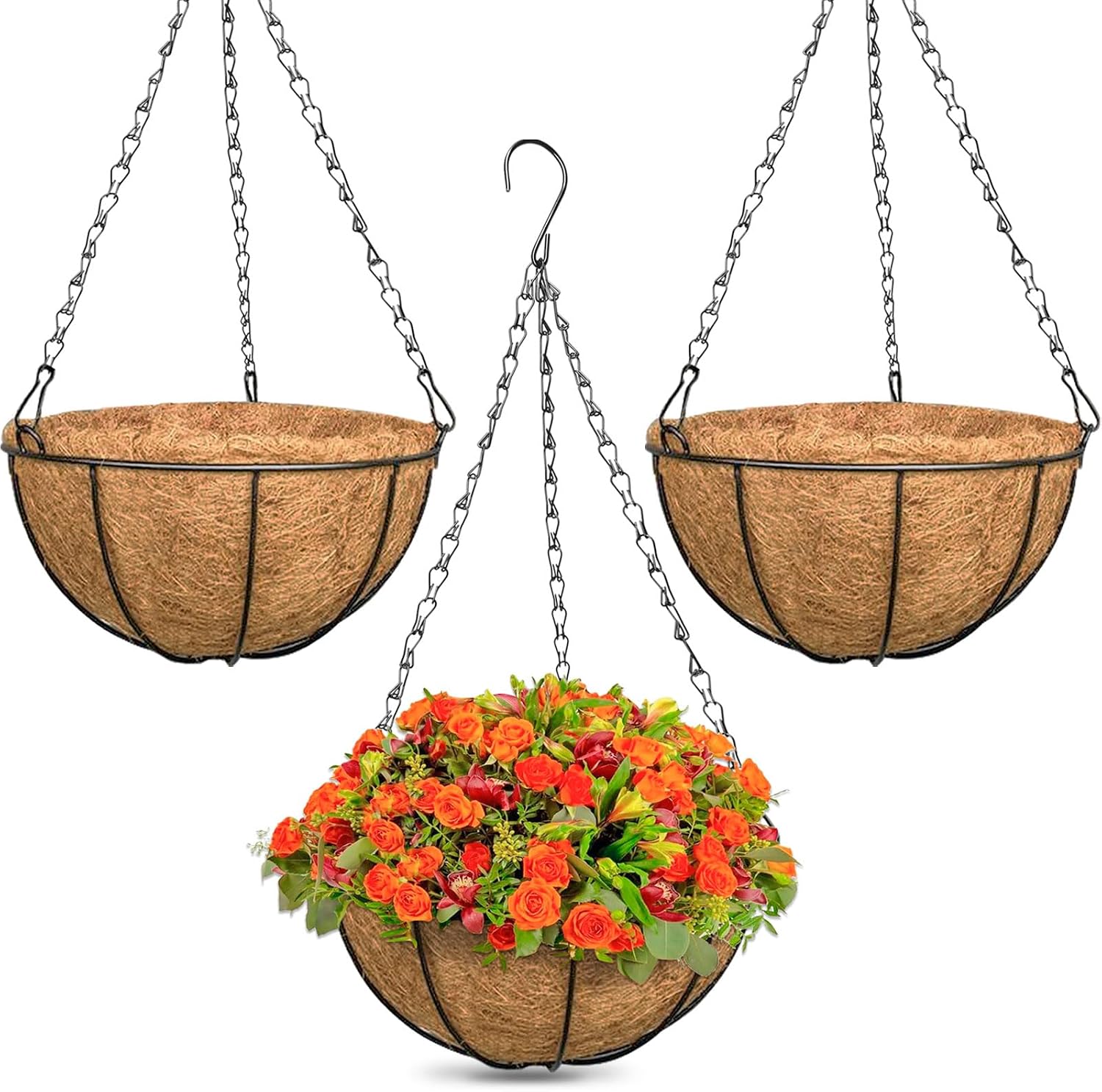 ZeeDix 3 Pack 10 Inch Metal Hanging Baskets