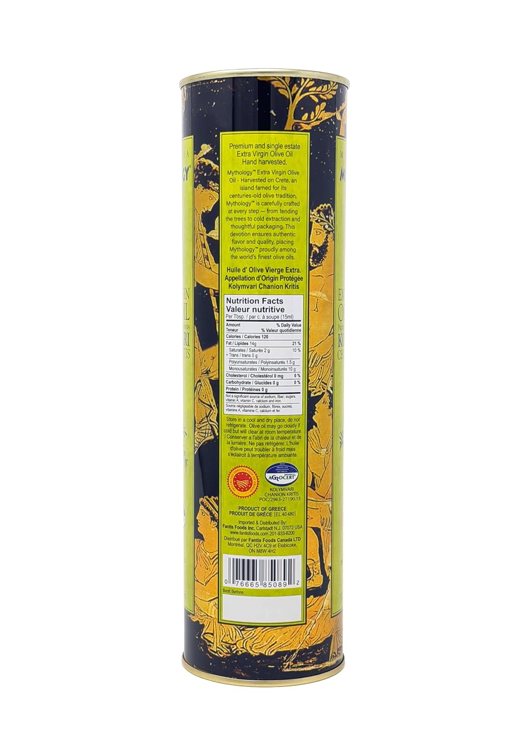Mythology Greek Olive Oil From Greece, Cold Pressed Extra Virgin Olive Oil, Certified PDO Kolymvari Chania Crete, 3 Liter