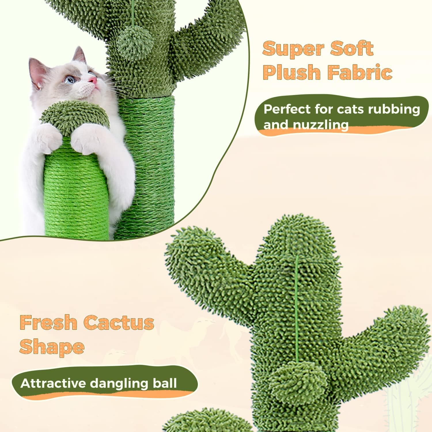PAWZ Road Cactus Cat Scratching Post 23”Cat Scratcher with Toy Ball