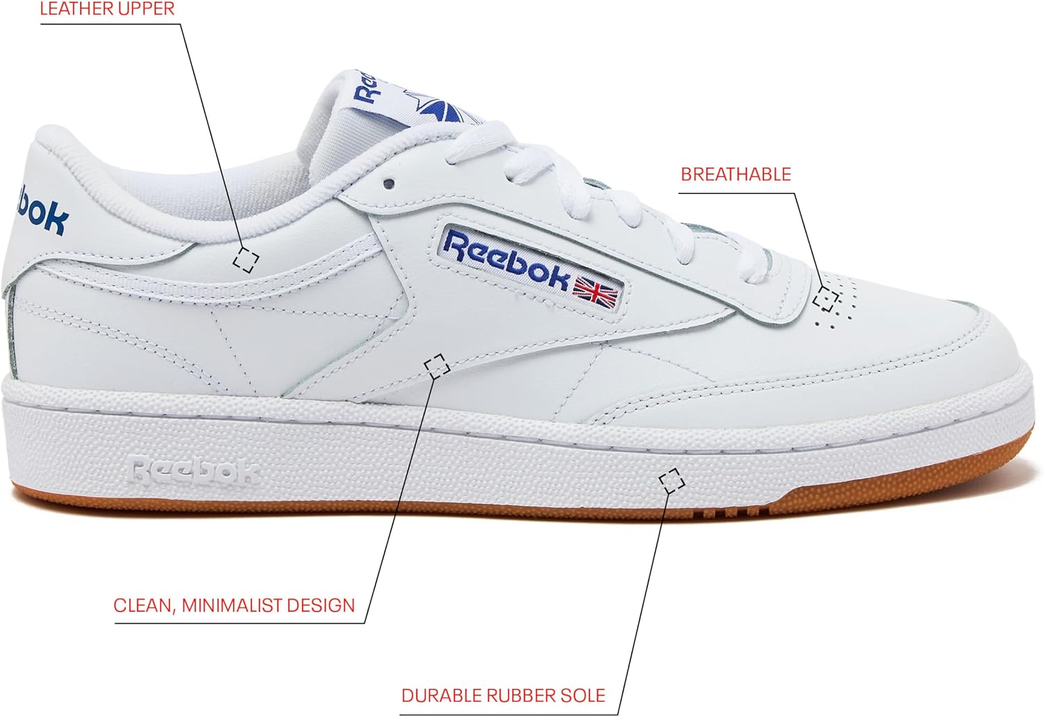 Reebok Club C 85 Mens Tennis Shoes, Casual Fashion White Sneakers for Men