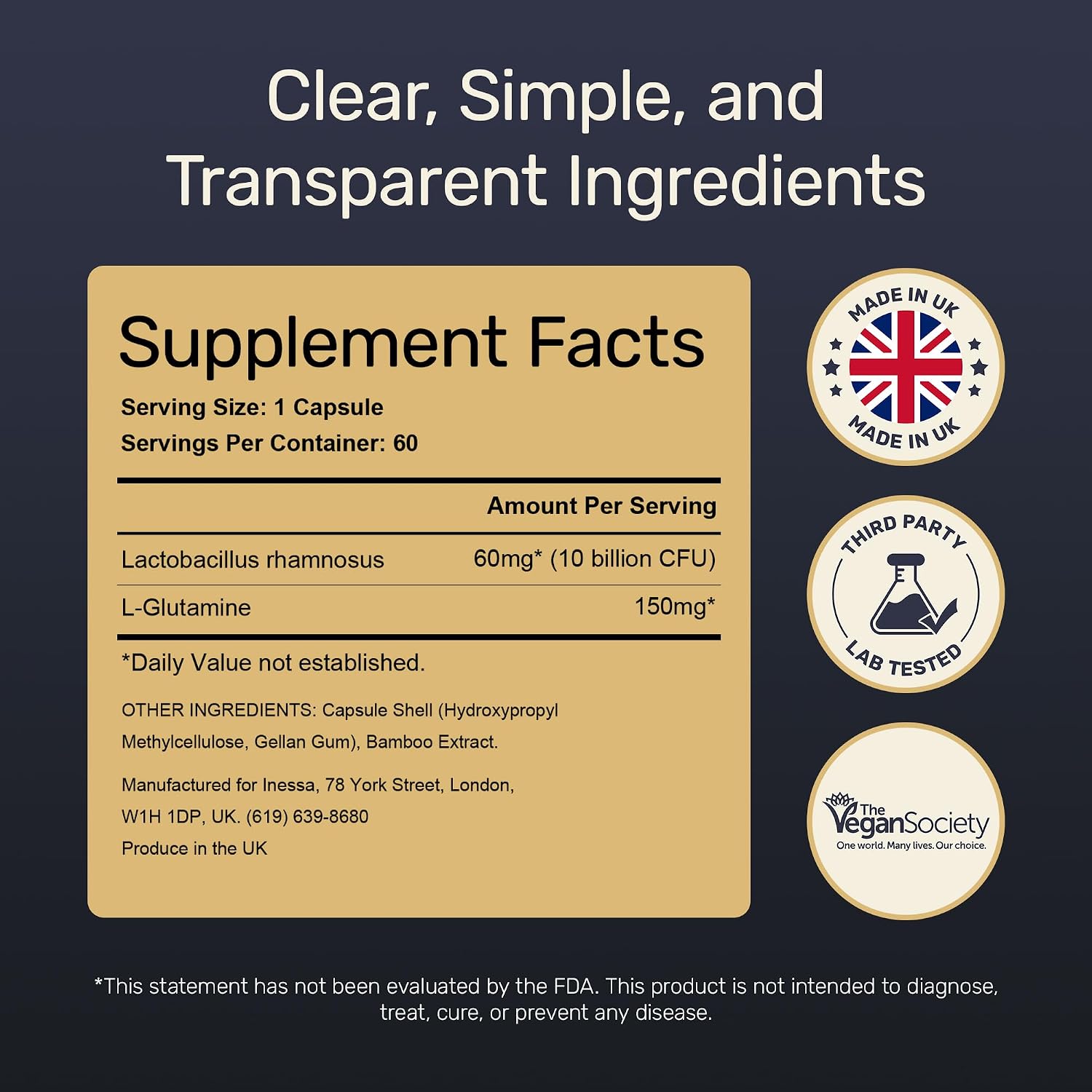 Inessa Daily Biotic Probiotics - Lactobacillus Rhamnosus GG, 60 Capsules | The most researched strain there is