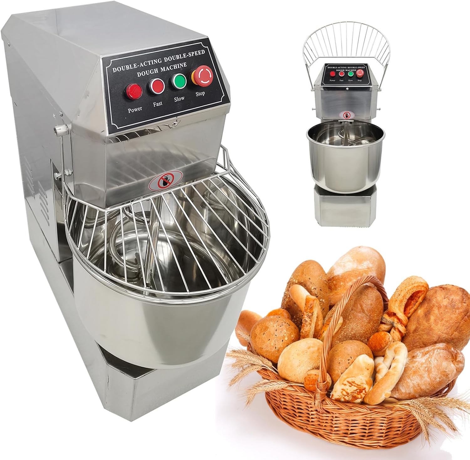 INTBUYING 30 QT Stand Dough Mixer 7.5 Gallon Double Action Spiral Stand Mixer with Double-Speed