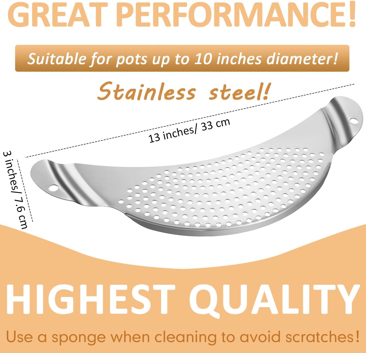 Boao 2 Pieces Pot Strainer with Handle for Pan,Fits Up to 10 in