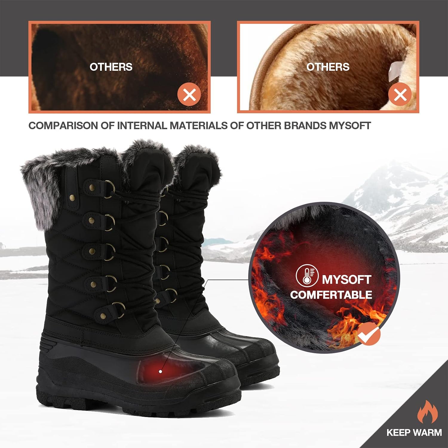 mysoft Women's Snow Boots Waterproof Mid-Calf Winter Boots