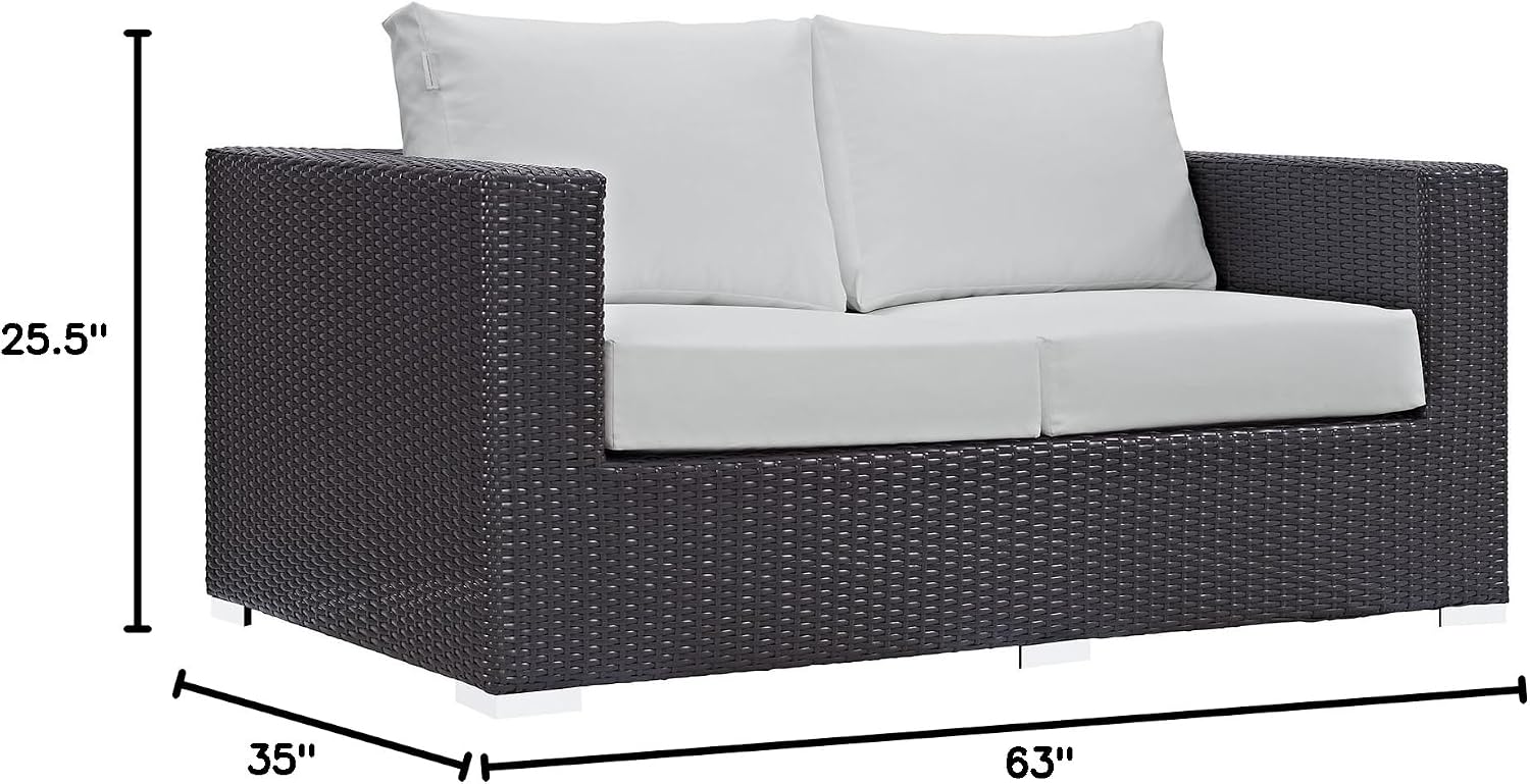Modway Convene Wicker Rattan Outdoor Patio Loveseat in Espresso White