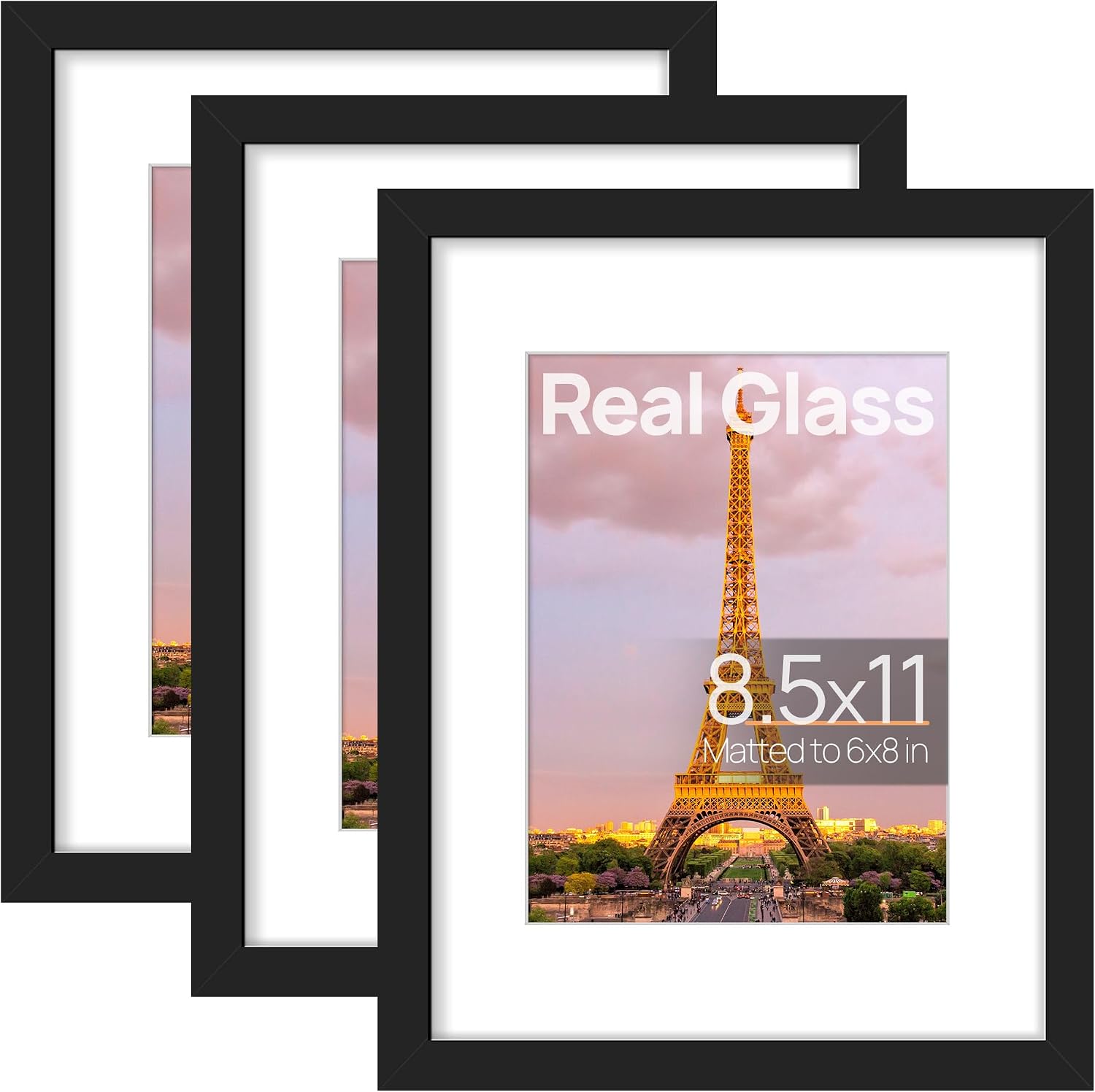 upsimples 12x12 Picture Frame, Gallery Glass Poster Frames Set of 3, Black