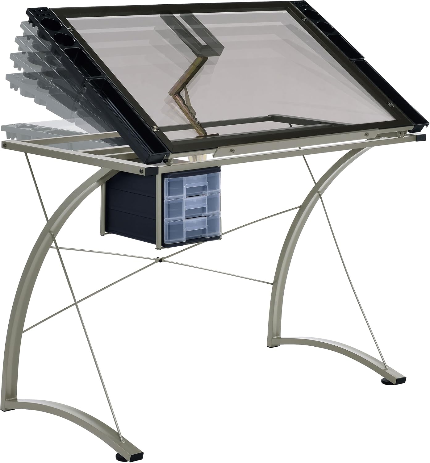Coaster Home Furnishings - Melo - Metal and Glass - 41-Inch Drafting Table with Adjustable Pitch, Three Drawers