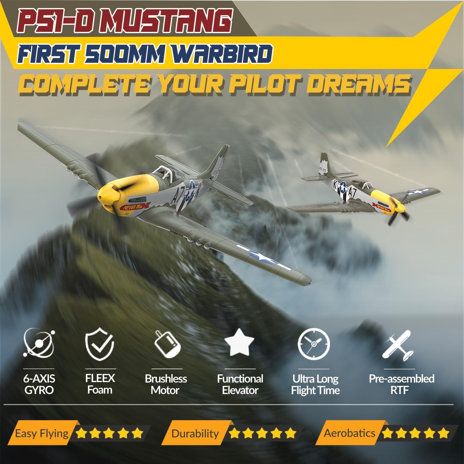 LEAMBE 4 Channel RC Plane, Ready to Fly Aerobatic Aircraft, Easy Control for Beginners, P51 Mustang RC Airplane Best Gift for Adults
