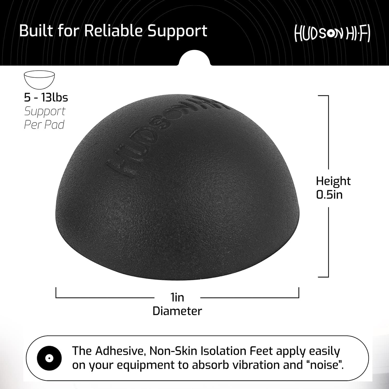Hudson Hi-Fi Speaker Isolation Feet (4-Pack, 1") – Adhesive Silicone Anti-Vibration Pads for Speakers, Turntables, Subwoofers & Amplifiers, Supports 5-18 lbs Per Pad