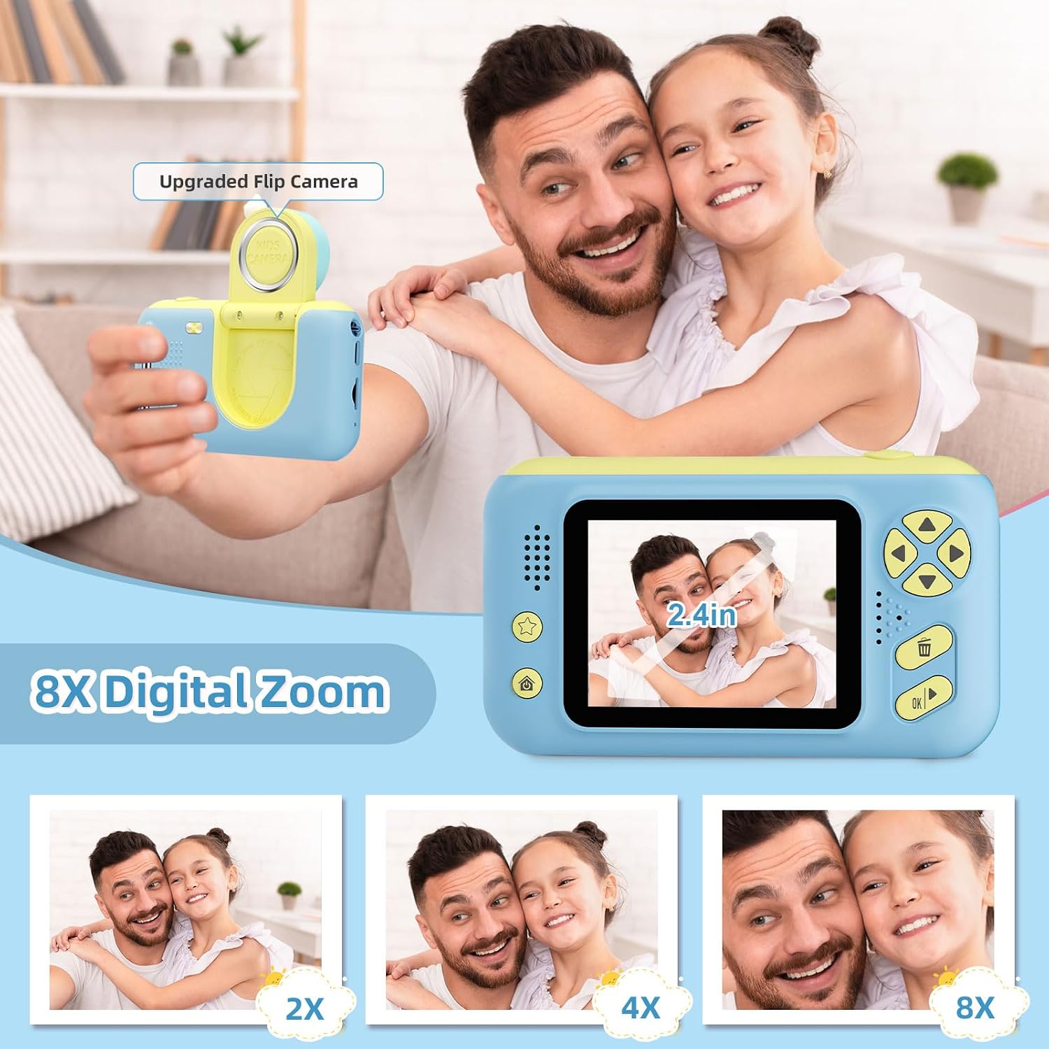 Makolle Camera for Kids, Portable Travel Camera for Childrens Age 3-8, Blue | Flip Up Lens, Drop Proof, With Tripod, Long Battery Life, SD Card Included, Birthday Gifts for Boys and Girls Age 3-12