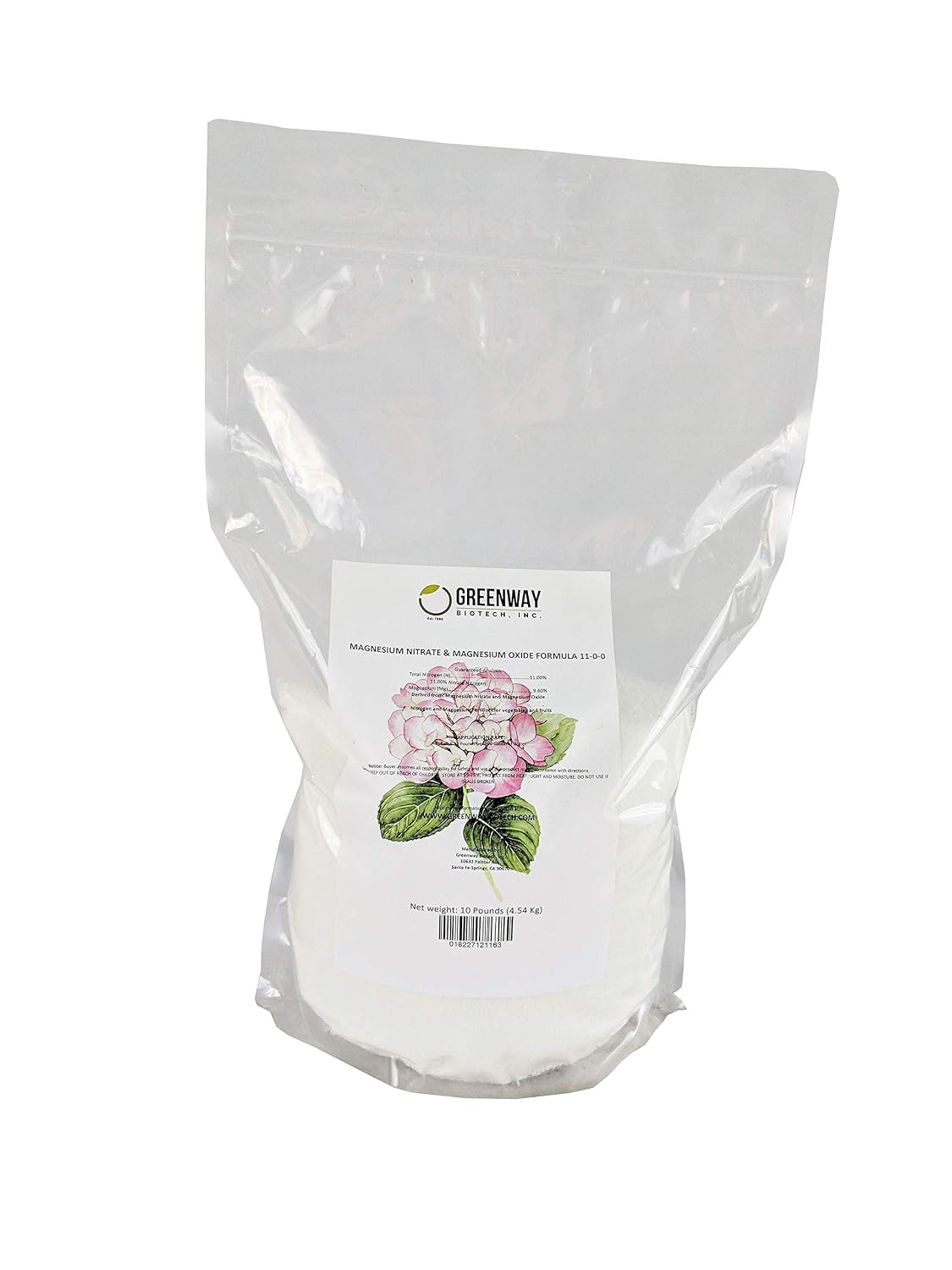 Greenway Biotech Magnesium Nitrate Fertilizer 11-0-0 with 9.6% Mg and 11% Nitrogen - 100% Water Soluble for Hydroponics Soil Foliar - Corrects Magnesium Deficiency - Made in USA - 2 Pounds