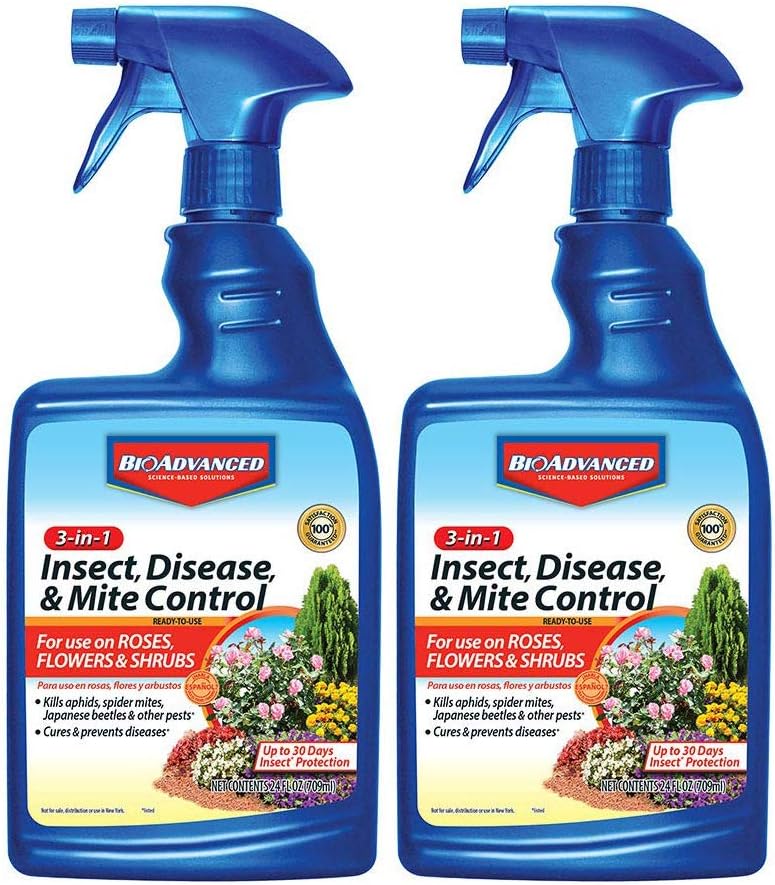 BioAdvanced 3-in-1 Insect, Disease, and Mite Control Spray - 24 fl oz | Insecticide, Fungicide & Miticide - Ready-to-Use - Prevents Pests and Diseases - Up to 30 Days Protection Bottle