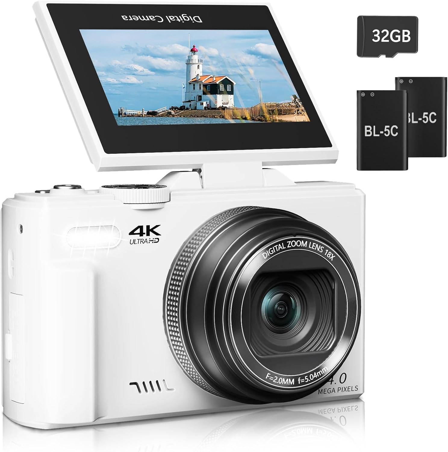 Digital Camera for Photography, 4K Vlogging Camera for YouTube 3" 180° Flip Screen 18X Digital Zoom Compact Retro Cameras with 32GB TF Card & 2 Batteries, Black