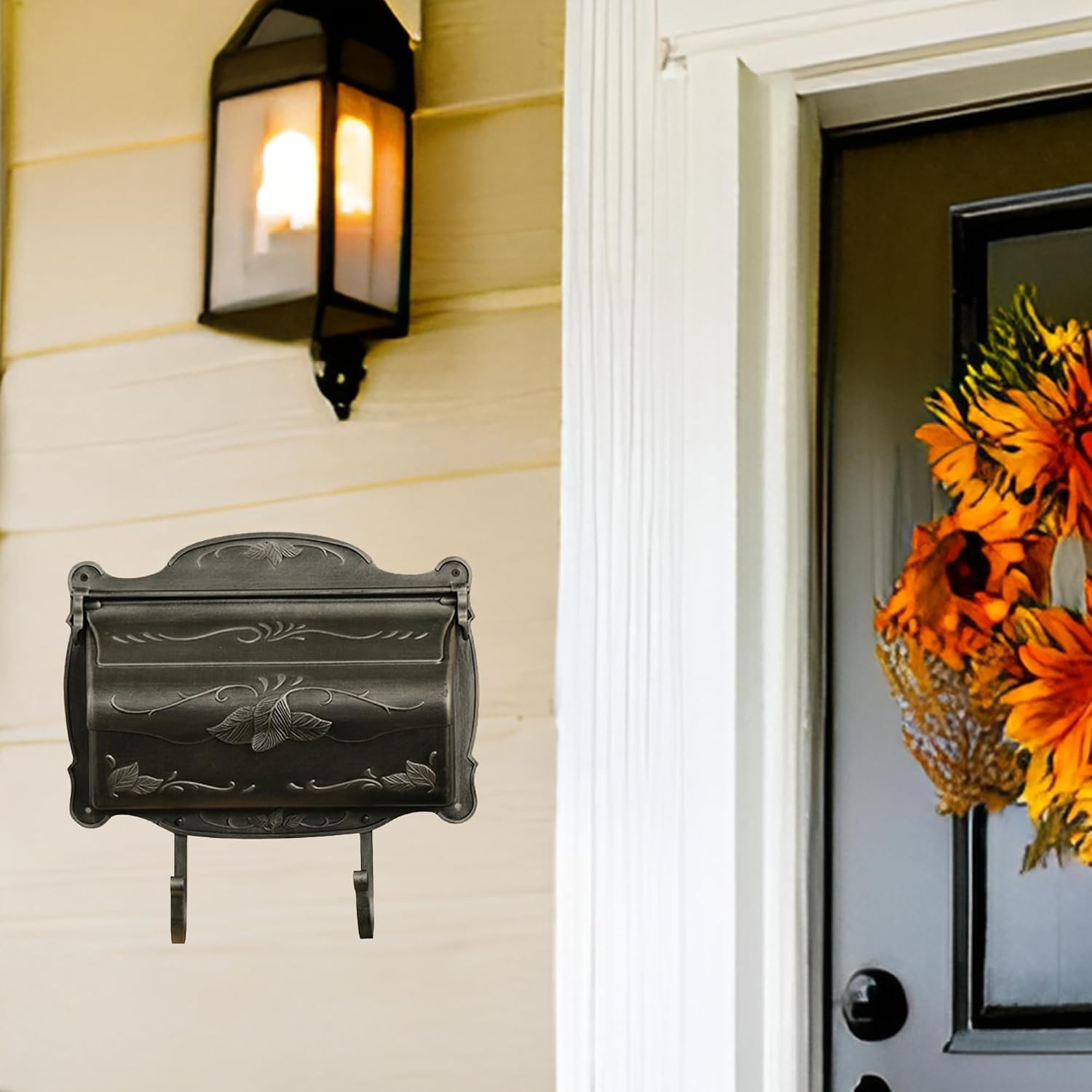 Special Lite Floral Horizontal Wall Mount Mailbox - Black Aluminum Mailbox for Wall Mount - SHF-1001-BLK