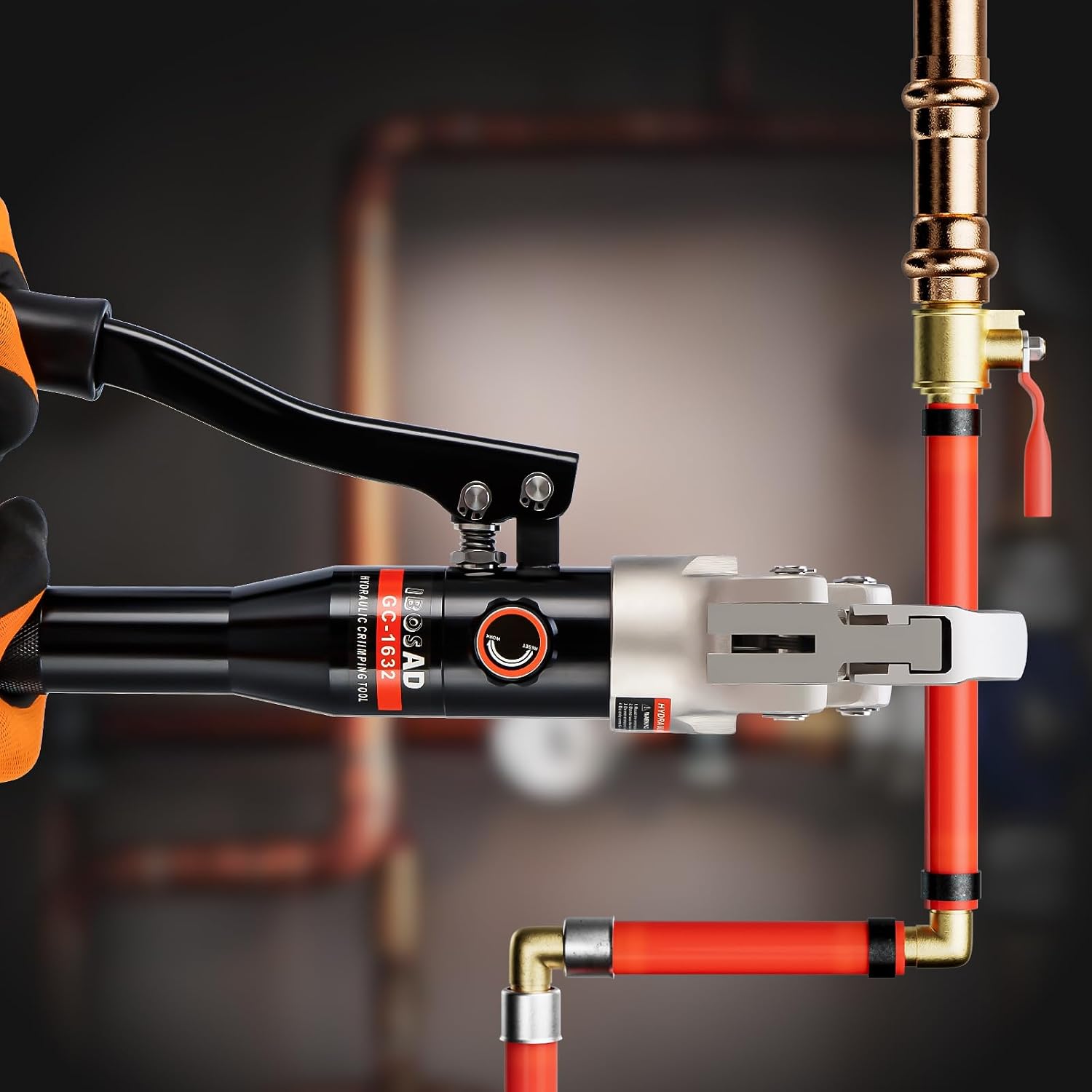 Copper Tube Fittings Hydraulic Pipe Crimping Tool with 1/2",3/4" and 1" Jaw Copper Pipe Press Crimper Pressing Pliers, with Pipe Cutter