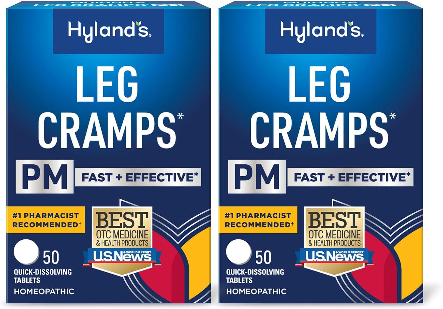Hyland's Leg Cramps PM, Relief of Nighttime Leg, Calf, and Foot Cramps, 50 Quick-Dissolving Tablets 2-Pack (100 Total)
