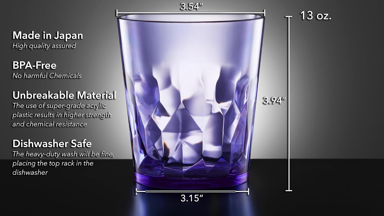 SCANDINOVIA - 13oz Unbreakable Premium Drinking Glasses Set of 6 - Made in Japan - Super Grade Acrylic Plastic - Perfect for Gifts - Dishwasher Safe