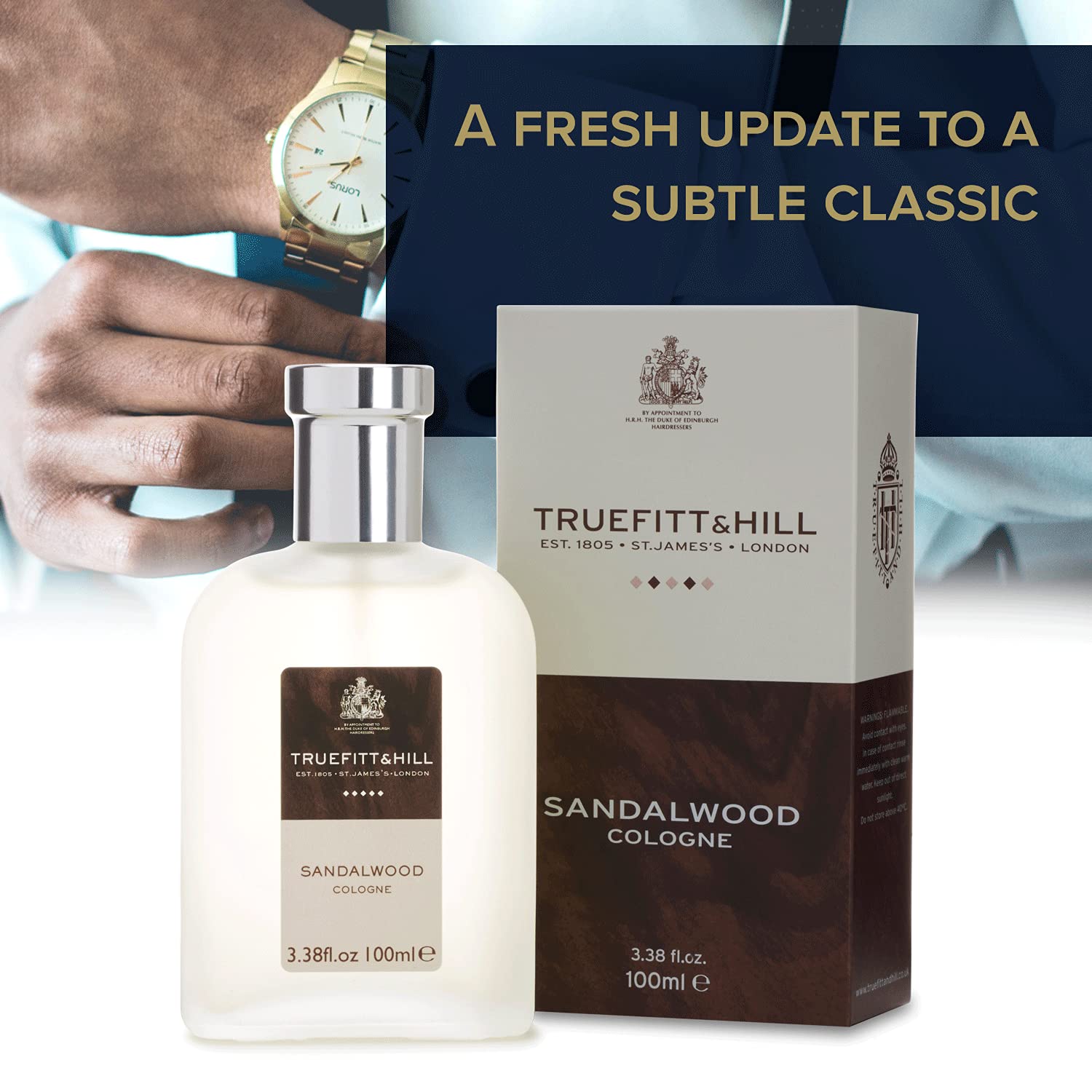 Trufitt & Hill Sandalwood Cologne for Men, Fresh Classic fragrance, 3.38 oz.