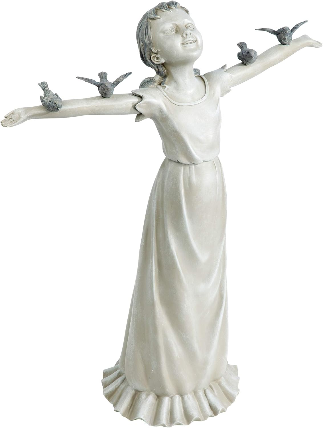 Design Toscano Basking in Glory Little Girl with Birds Outdoor Garden Statue, Medium, 16 inches tall, Cast Stone Resin, Two Tone Stone Finish