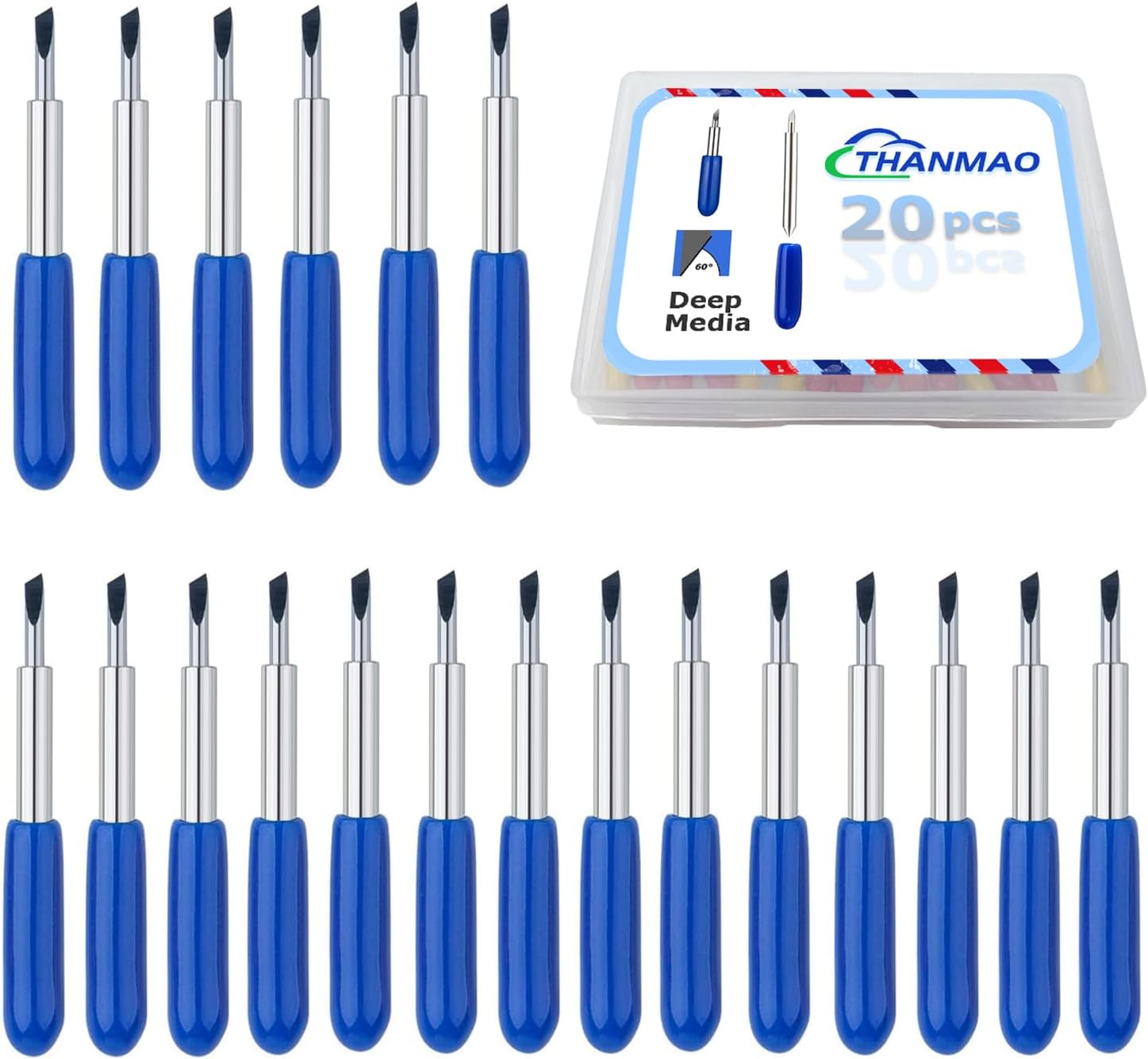 THANMAO 20 Pcs Replacement Blades Compatible with Explore Air 2/Air 3/Explore 4/Maker/Maker 3/Maker 4 Cutting Machines（5 Fine-Point Blades, 10 Standard Blades and 5 Deep Cutting Blades）