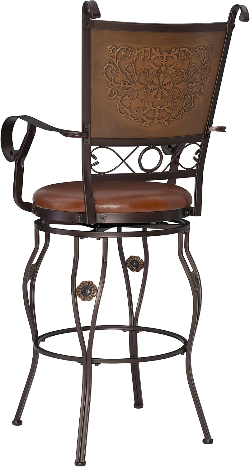 Powell Company Big & Tall Copper Stamped Back Arms by Powell Big and Tall Counter Stool, 24" Seat Height, brown