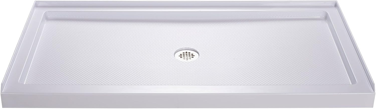 DreamLine 32 in. D x 60 in. W x 75 5/8 in. H Center Drain Acrylic Shower Base and QWALL-3 Backwall Kit In White, DL-6146C-01