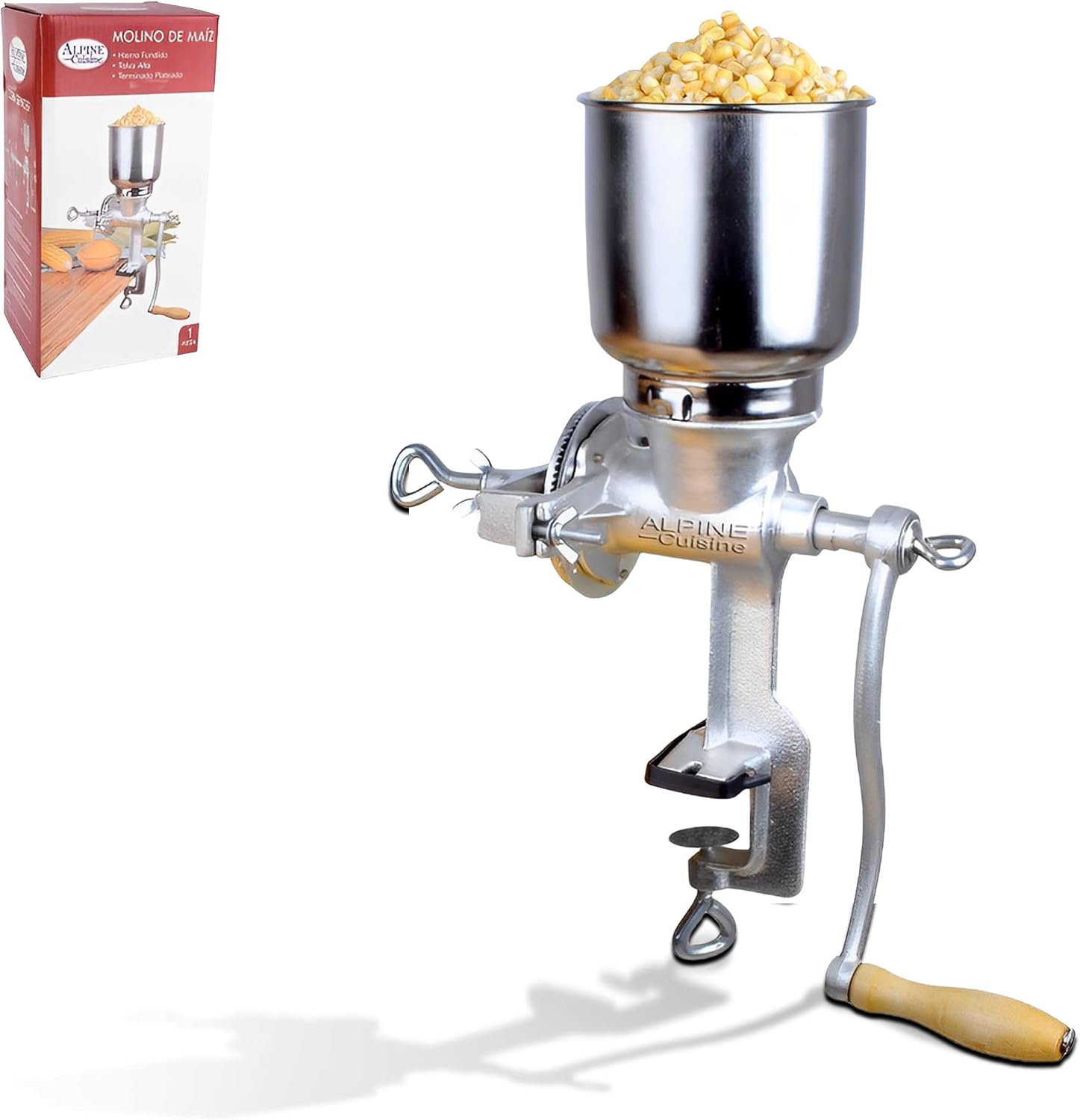 Alpine Cuisine Manual Cast Iron Coffee Grinder 17" High Hopper Multi-Purpose Mill for Corn Nuts Wheat Spices Seed Herbs Heavy Duty for Kitchen Homes