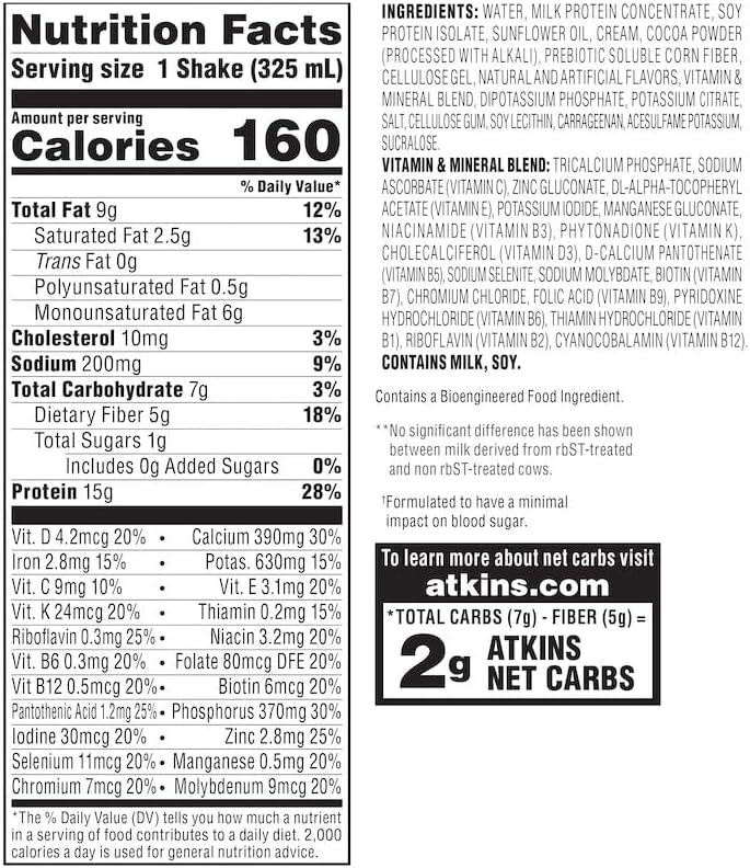 Atkins Dark Chocolate Royale Protein-Rich Shake. Rich and Creamy with Protein. Keto-Friendly and Gluten Free. (4 Shakes), 11 Fl Oz