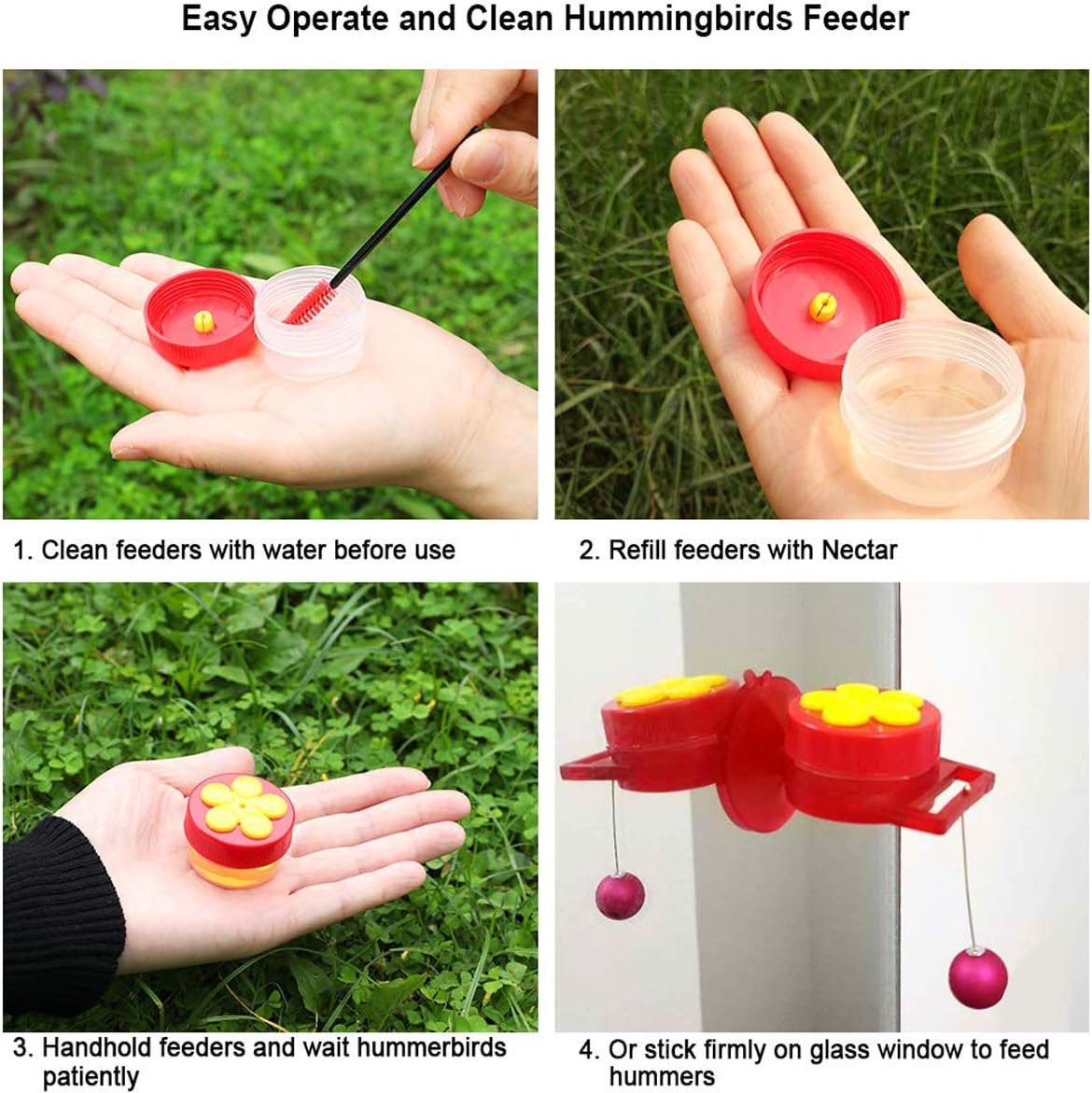 Naomo Handheld Hummingbird Feeders with Suction Cup, Multifunctional Mini Hummingbird Feeder with Perches for Outdoors