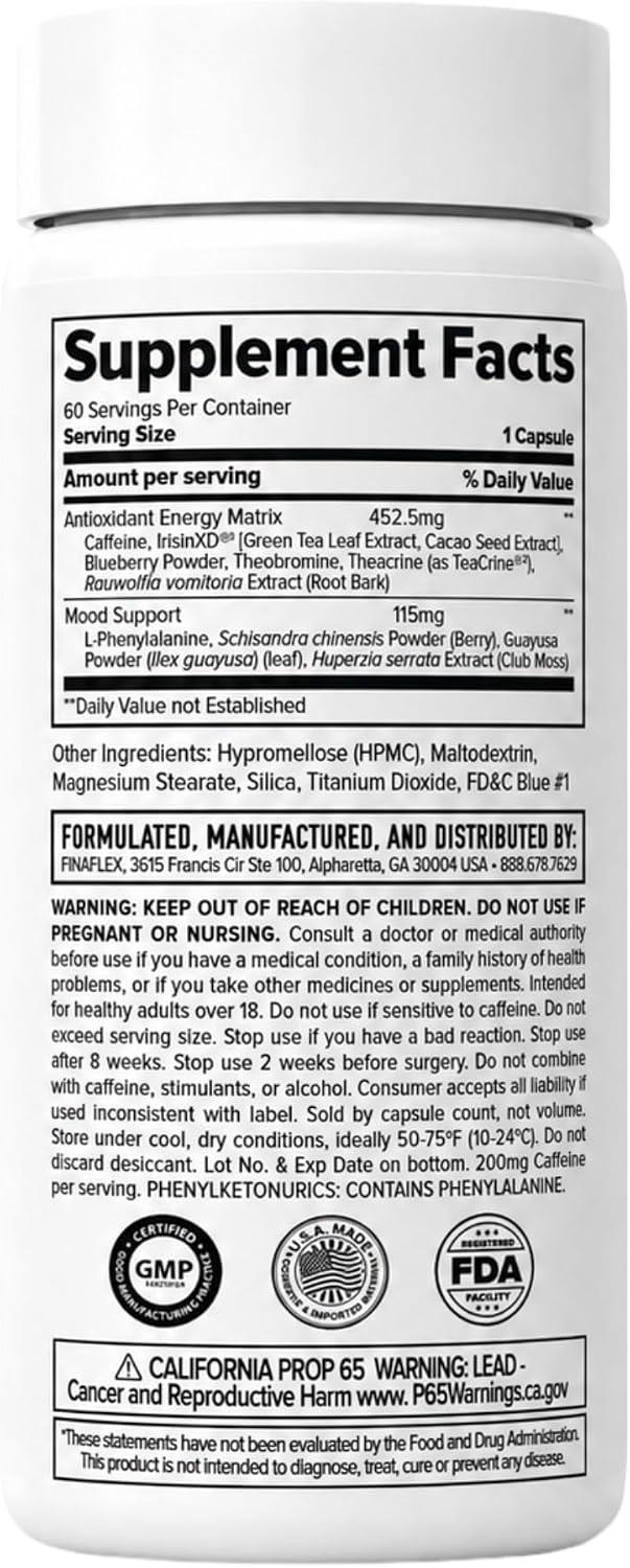 FINAFLEX PX PRO Xanthine - 60 Capsules - Thermogenic - Promotes Energy, Focus & Appetite Suppression - With Caffeine & TeaCrine - 60 Servings