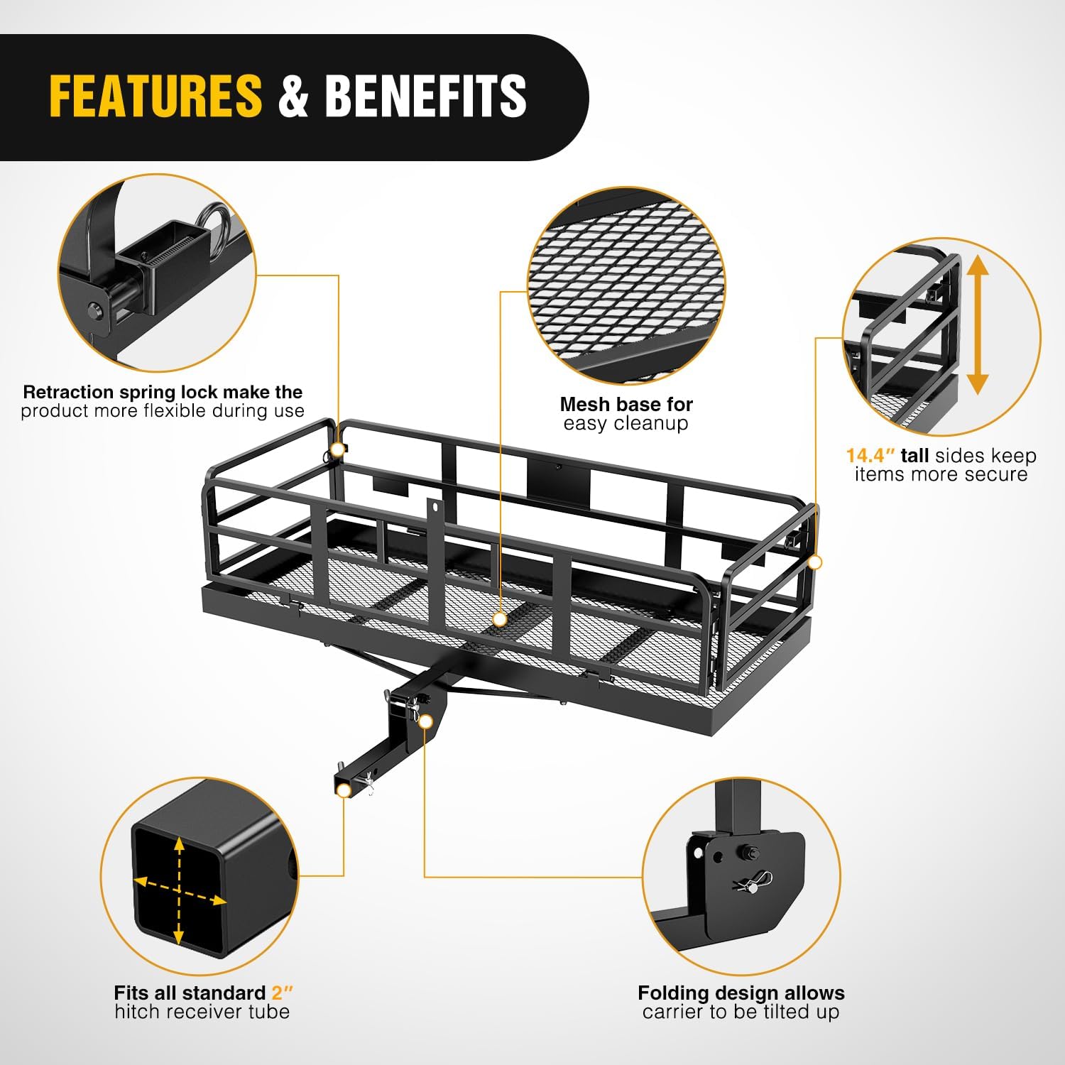 Nilight 32”×26”×4” RV Bumper Mounted Cargo Rack Carrier with Net Fits 4-inch or 4-1/2-inch Bumpers Heavy Duty Luggage Holder Basket for RV Camping Traveling Capacity 350LBS