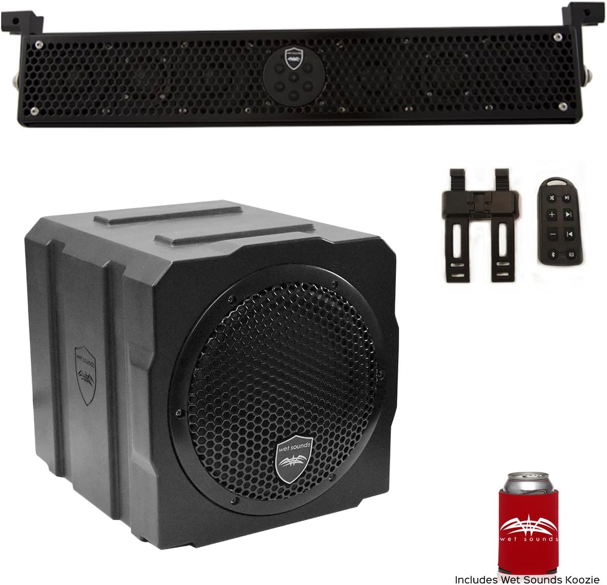 Wet Sounds Stealth 6 Ultra HD Sound Bar AS-8 Subwoofer Bundle | Black Stealth 6 Ultra HD sound bar with remote plus AS-8 8 in 350 watt powered