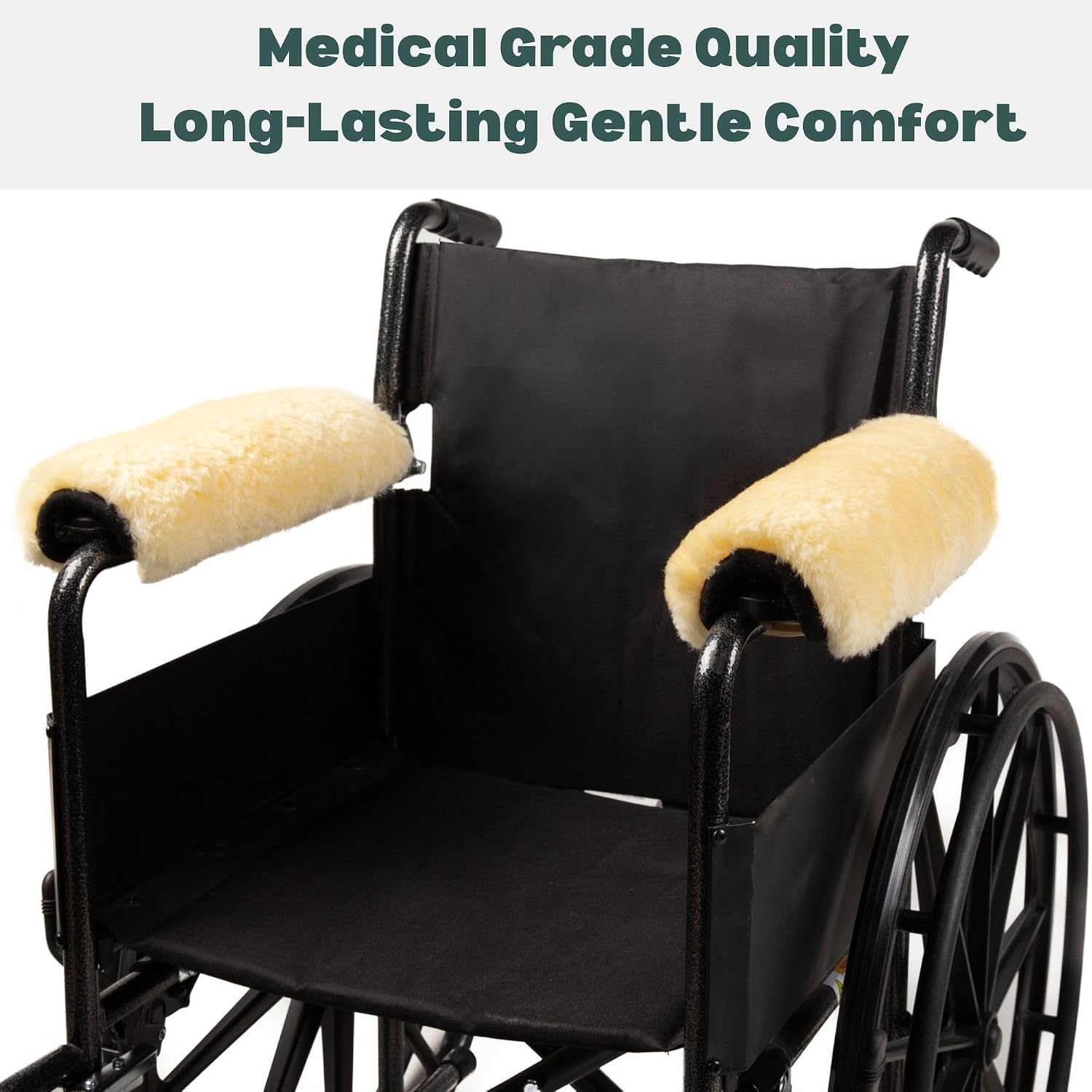 Natural Sheepskin Wheelchair Armrest Pads, Natural, 16 x 4 in