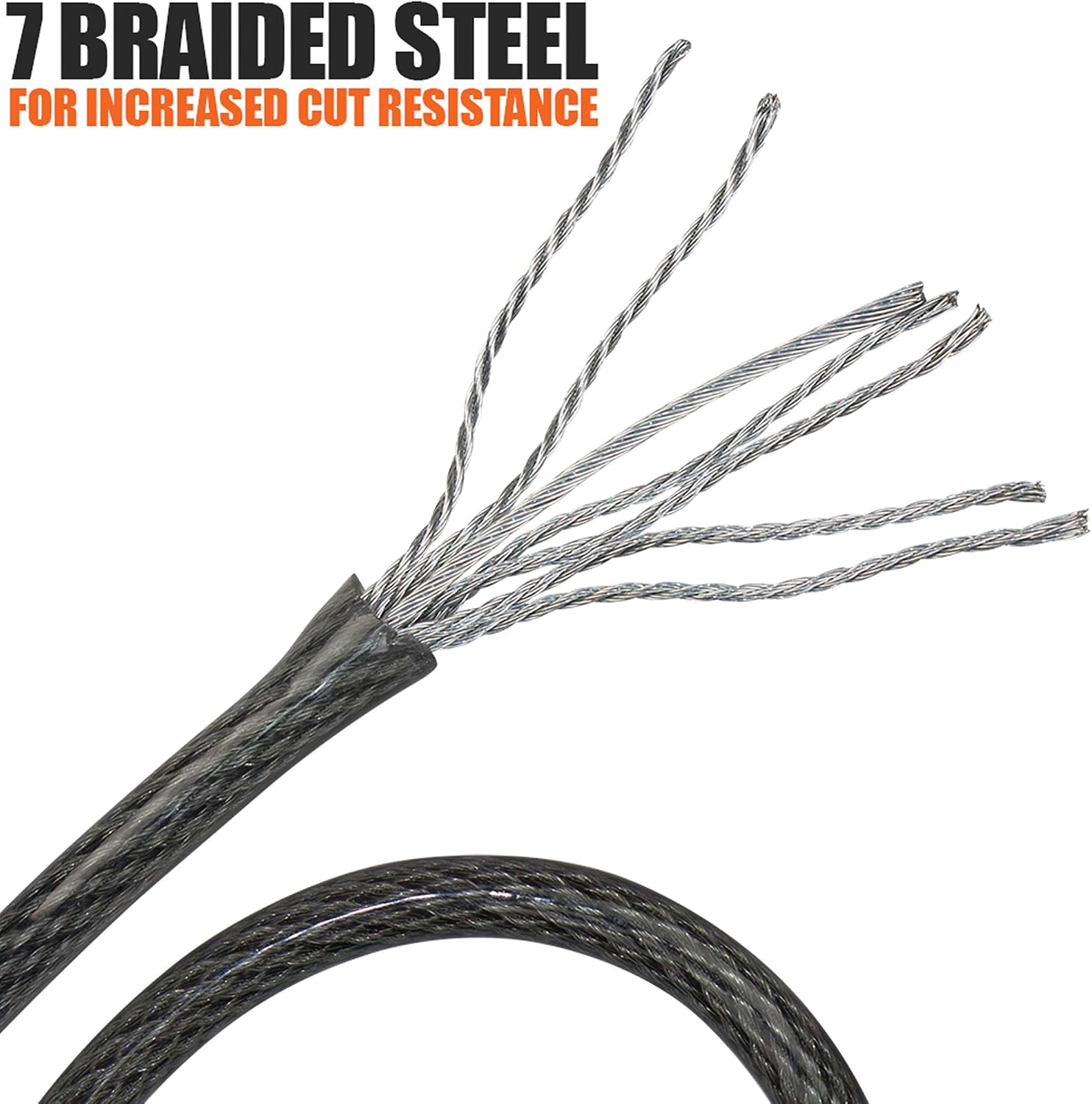 BV 7FT Heavy-Duty Security Cable Lock with Loops – Extra Thick 10mm (3/8") Braided Steel, Cut-Resistant & Weatherproof Wire Cable for Padlock, Gate, Bike, Motorcycle & Outdoor Equipment