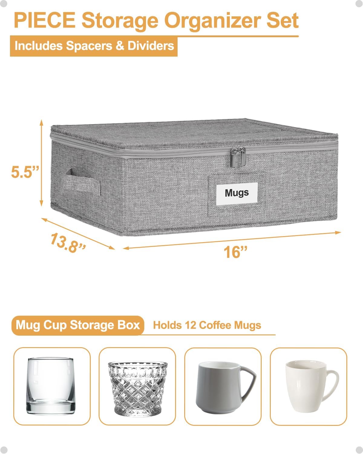 China Storage Containers, 4-Pack Hard Shell Plate & Dish Cases for Moving | Padded dividers and quilted lining protect plates and dishes; stackable for moving and holiday storage, beige hold set of 12
