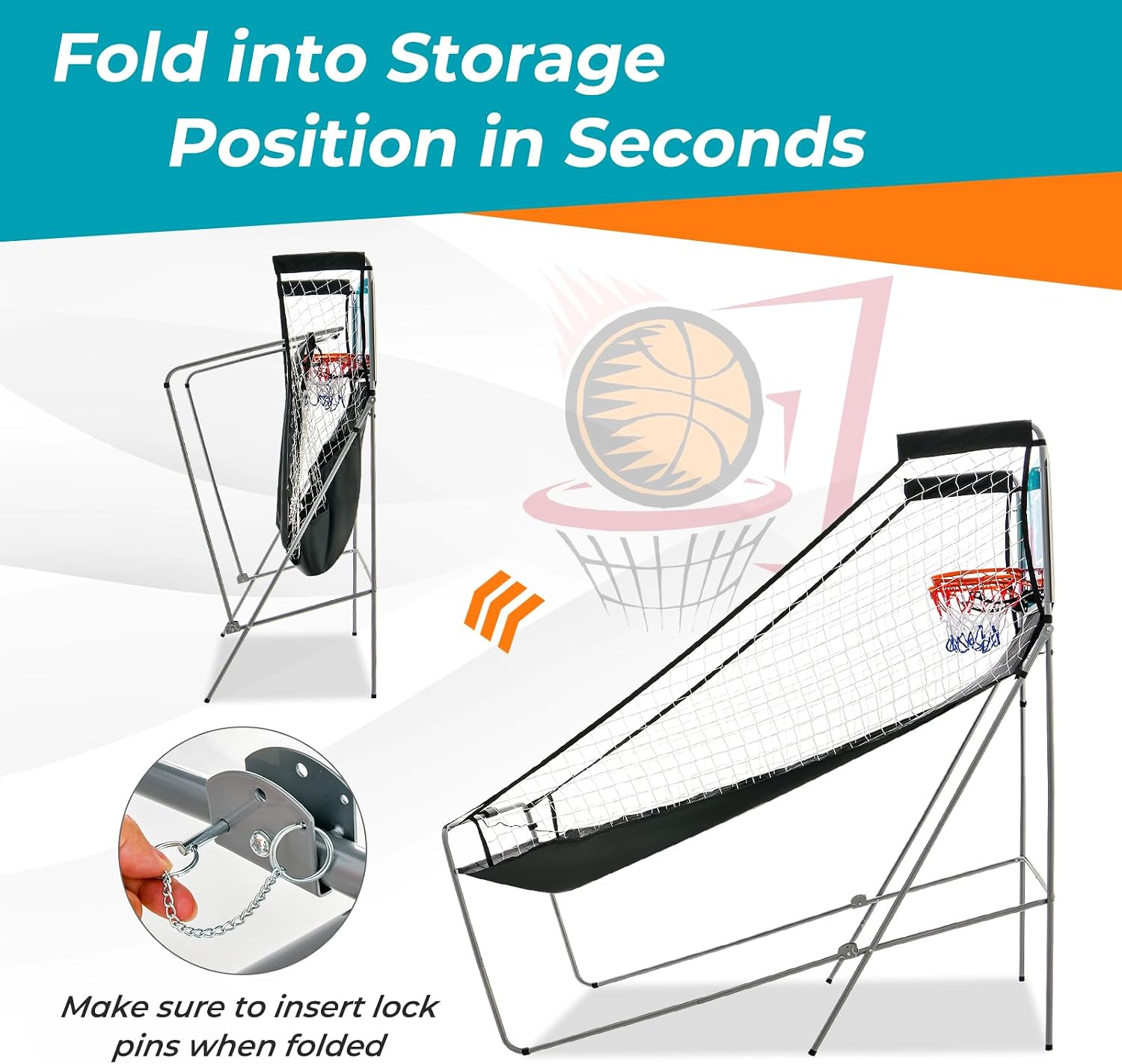 GYMAX Arcade Basketball Game Indoor Foldable with 8 Game Modes, Arcade Sound, 4 Balls and Inflation Pump, Electronic Basketball Games for All Ages Home