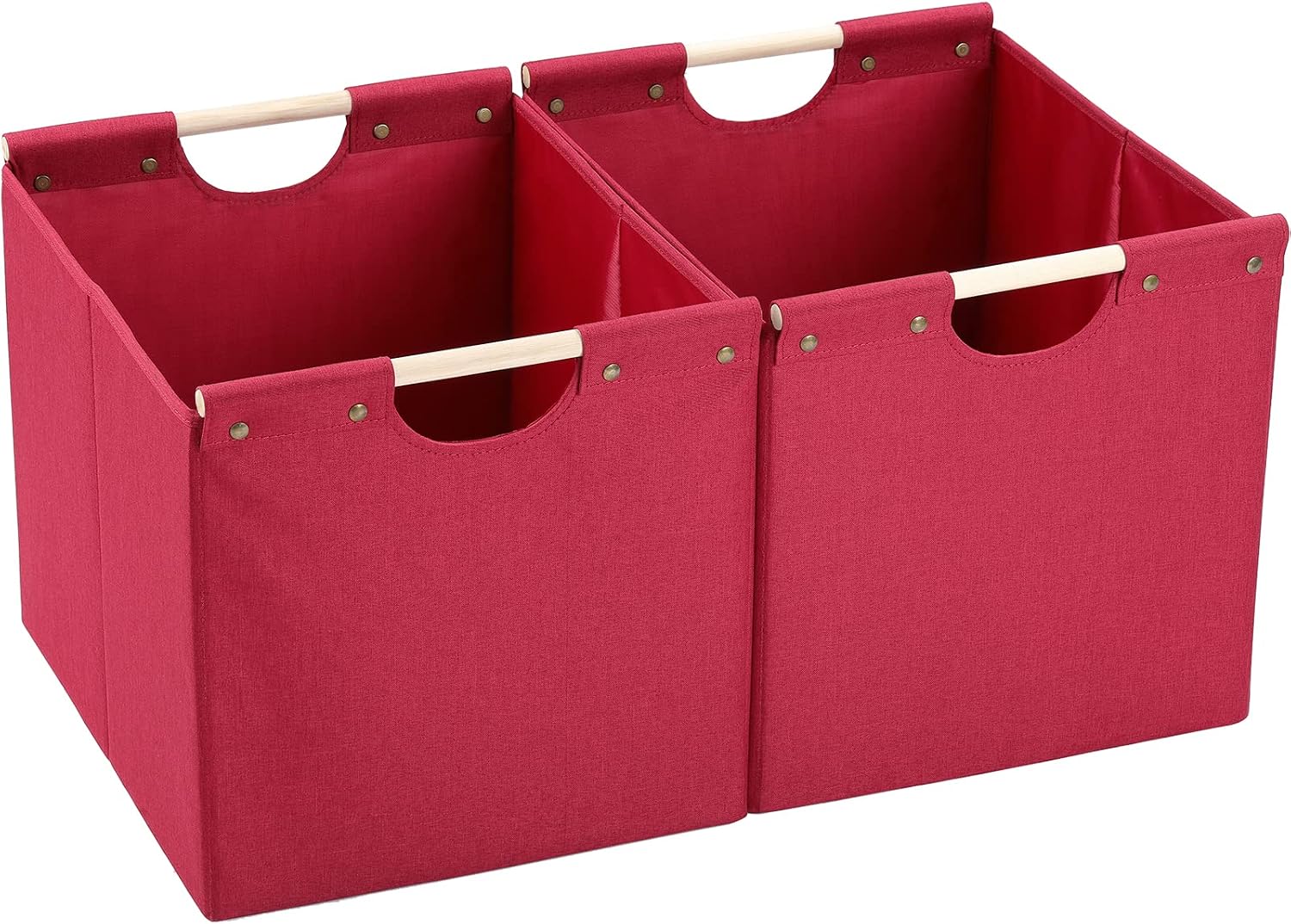 HOONEX Large Collapsible Storage Bins, Linen Fabric, 2 Pack, Storage Baskets with Wooden Carry Handles and Sturdy Heavy Cardboard, for Home, Office