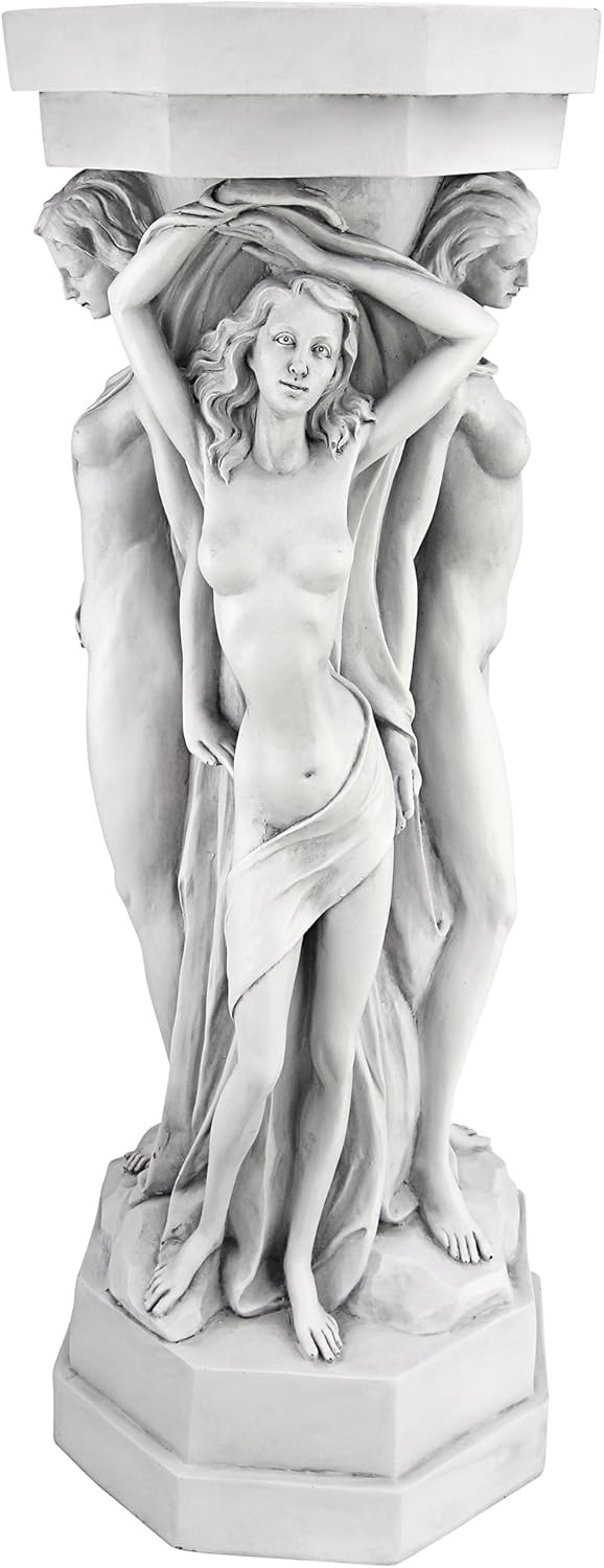Design Toscano Column of Maenads Women Indoor/Outdoor Sculptural Display Pedestal Plant Stand, 28 inches tall, Cast Stone Resin, Antique Stone Finish