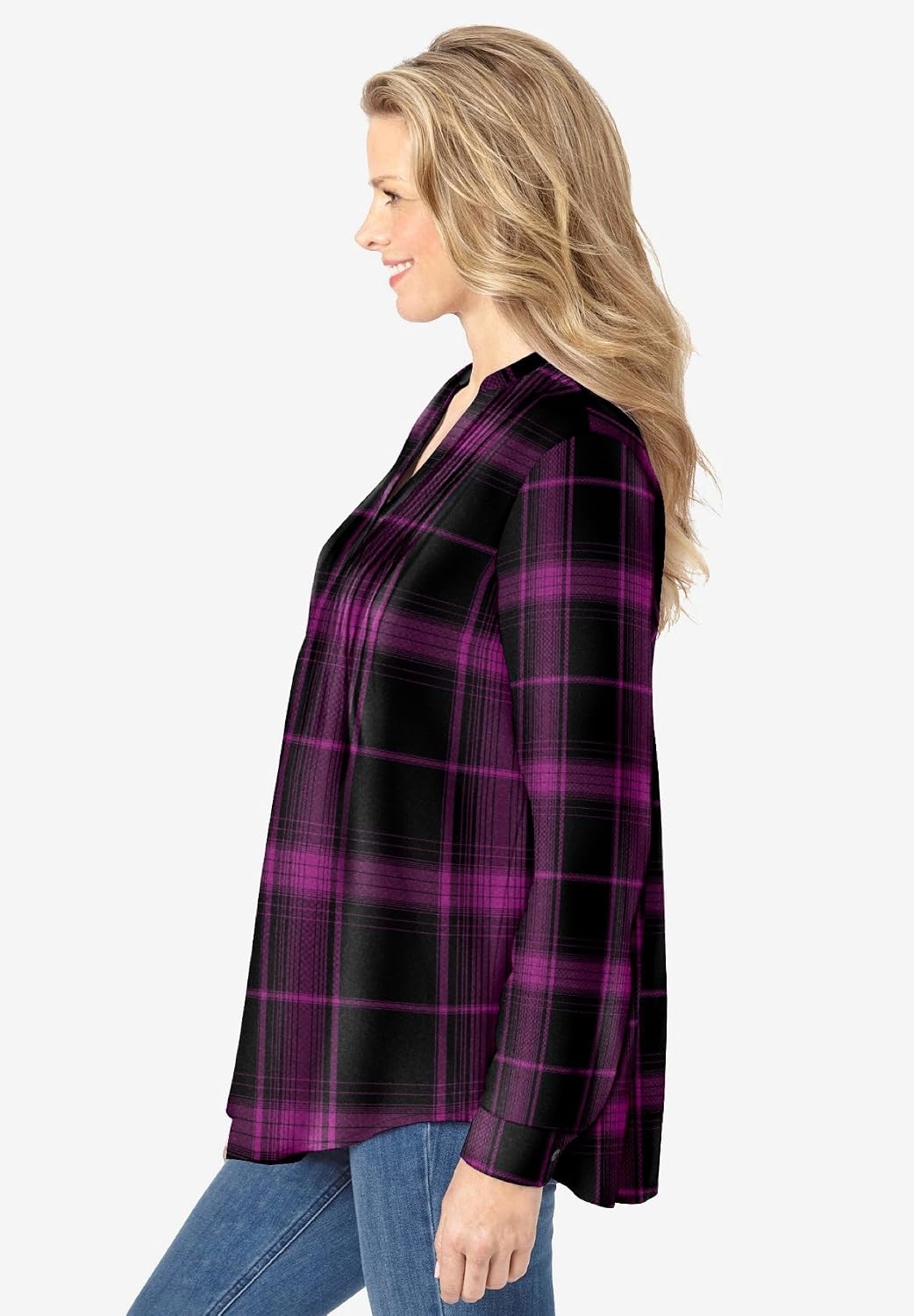 Woman Within Pintucked Flannel Shirt