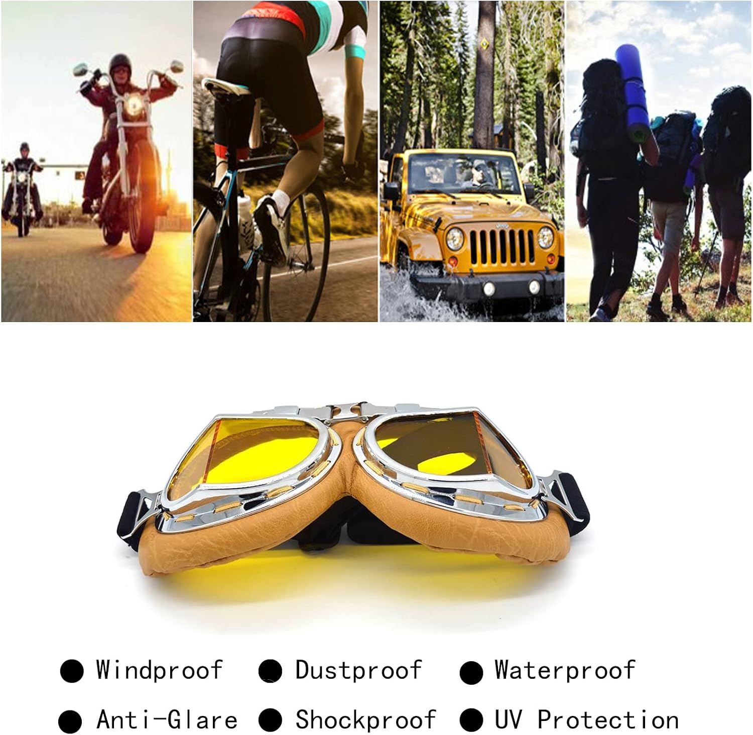 Motorcycle Goggles Anti Fog&Wind&Dust&Sand Aviator Pilot Motocross | Dirt Bike Atv Riding Goggles with Yellow Lens,Fit Over Glasses or Helmet
