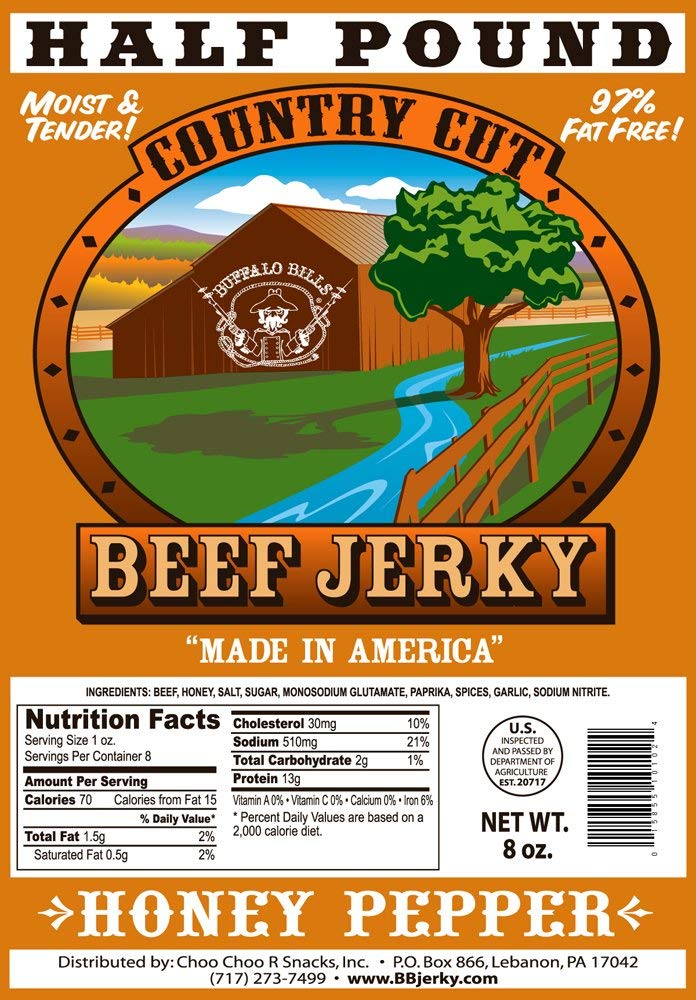 Buffalo Bills Mesquite Country Cut smoked Beef Jerky, Moist & Tender, 8 Oz | Mesquite Beef Jerky, Made In USA, High Protein, Low Carb, For Work, Trips, On-The-Go Snacking, Smoky Flavor, Hot Snacks
