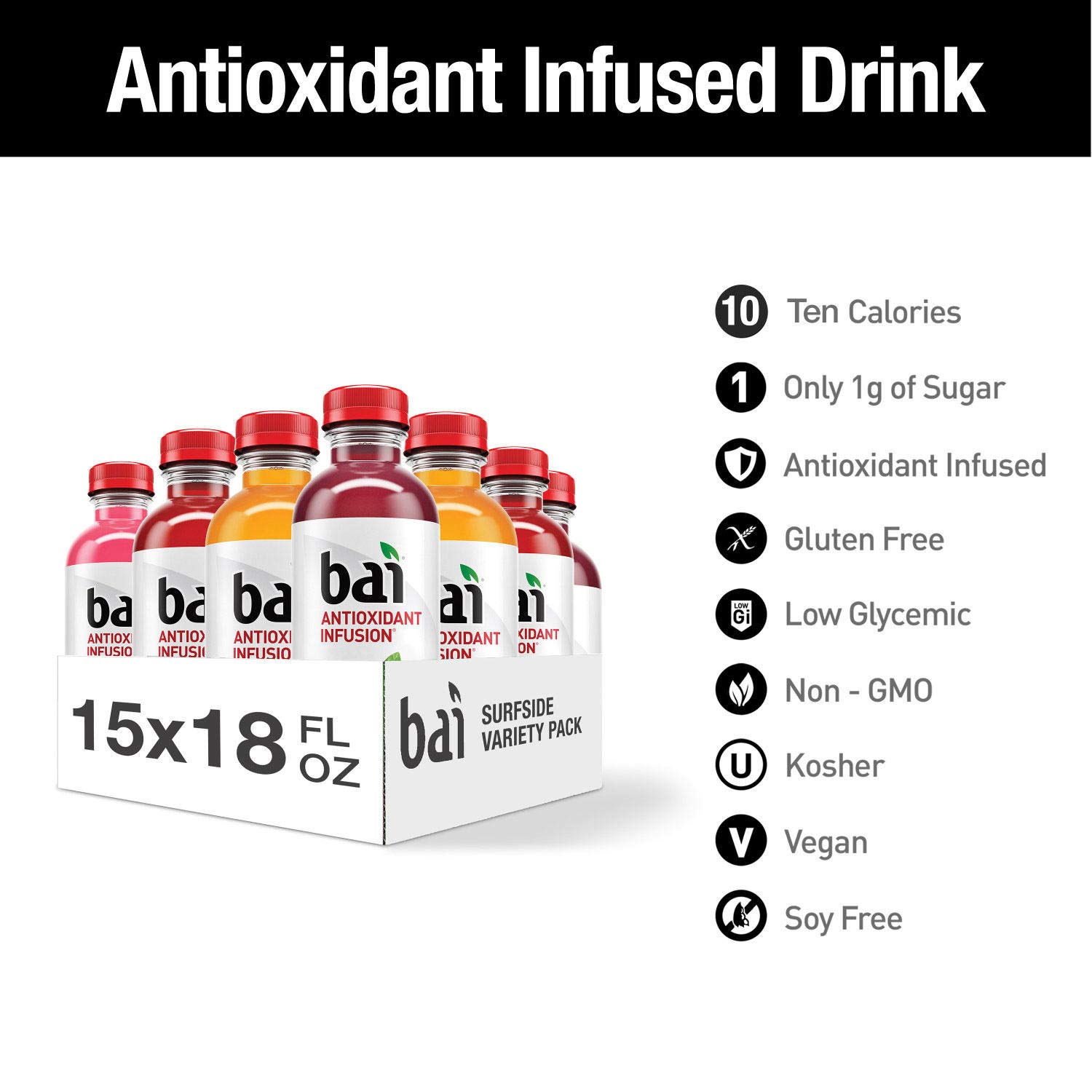 Bai Coconut Flavored Water Puna Coconut Pineapple, Antioxidant Infused, Coconut Pineapple Flavored Water Drink, 18 Fluid Ounce Bottles, 6 Count