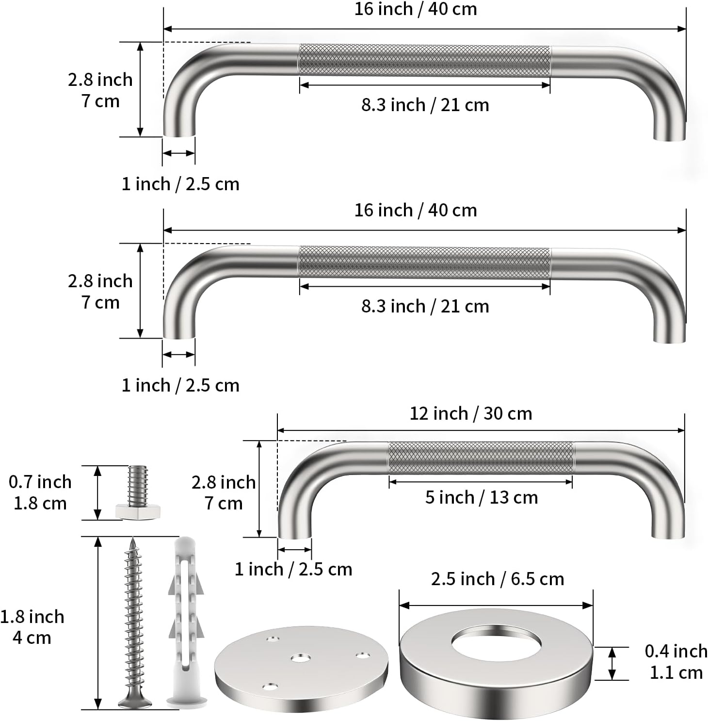 Munzong 3 Pack Commercial Handicap Grab Bars 18" 36" 42" Brushed Nickel | Bathroom Grab Bar for Shower 1.25" Diameter Anti Slip Bathroom Balance Bar Safety Hand Rail for Elderly Injury Senior