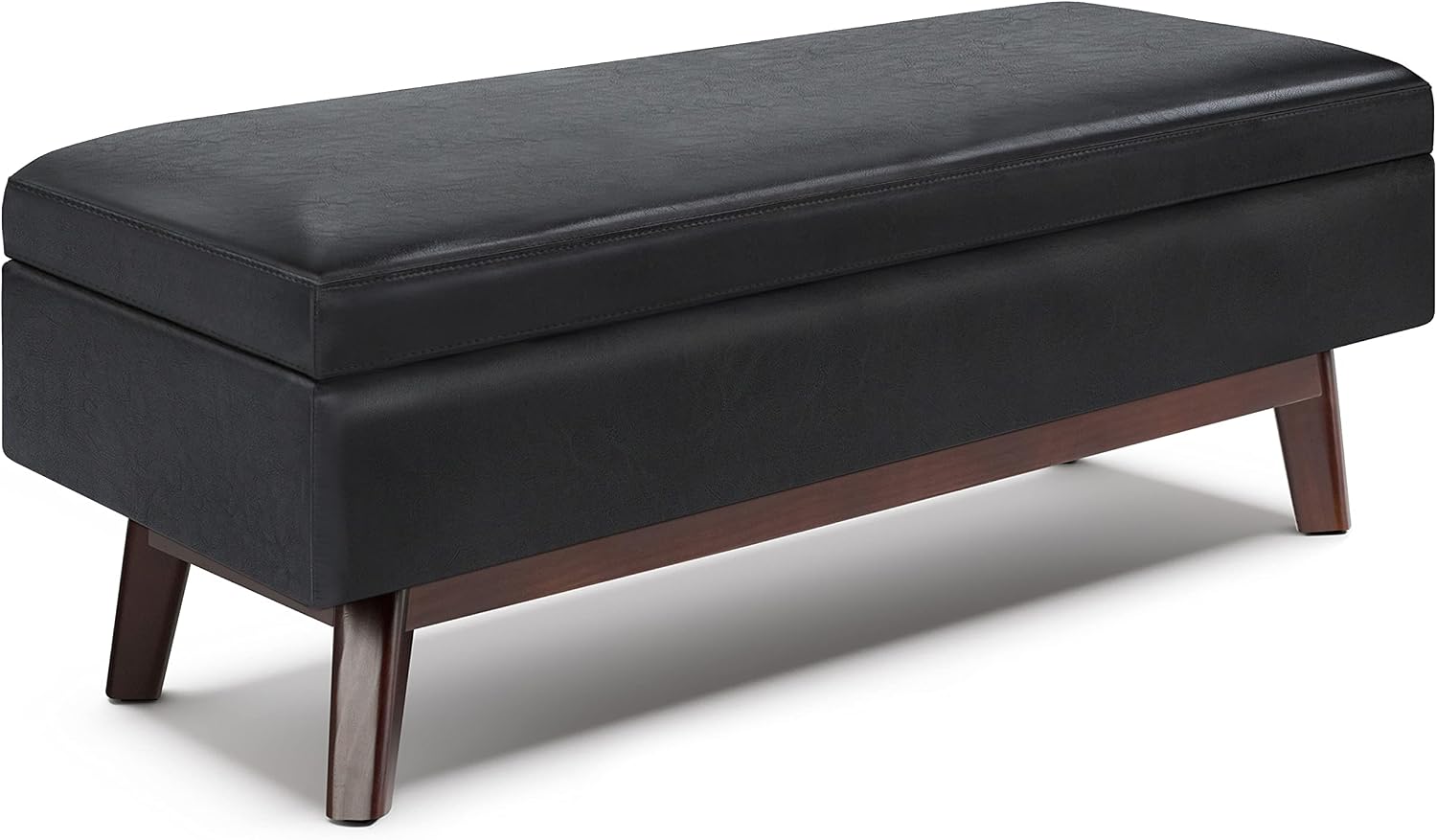 SIMPLIHOME Owen 34" Wide Vegan Leather Lift Top Ottoman in Dark Blue