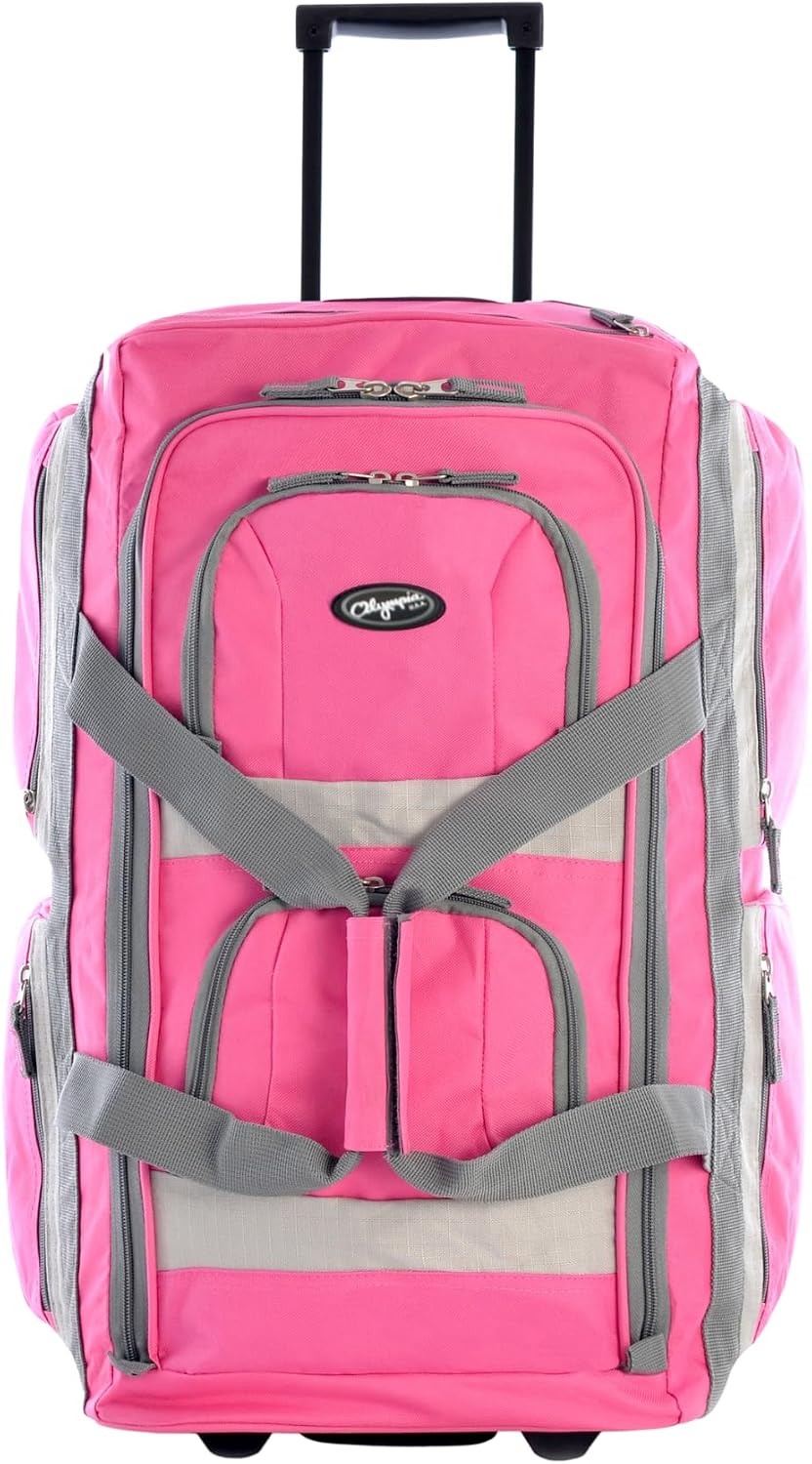 Olympia U.S.A. 33 inch Jumbo Size 8 Pockets Wheeled Rolling Duffel Bag Water Resistant Luggage Lightweight Travel Suitcase with Retractable Handle