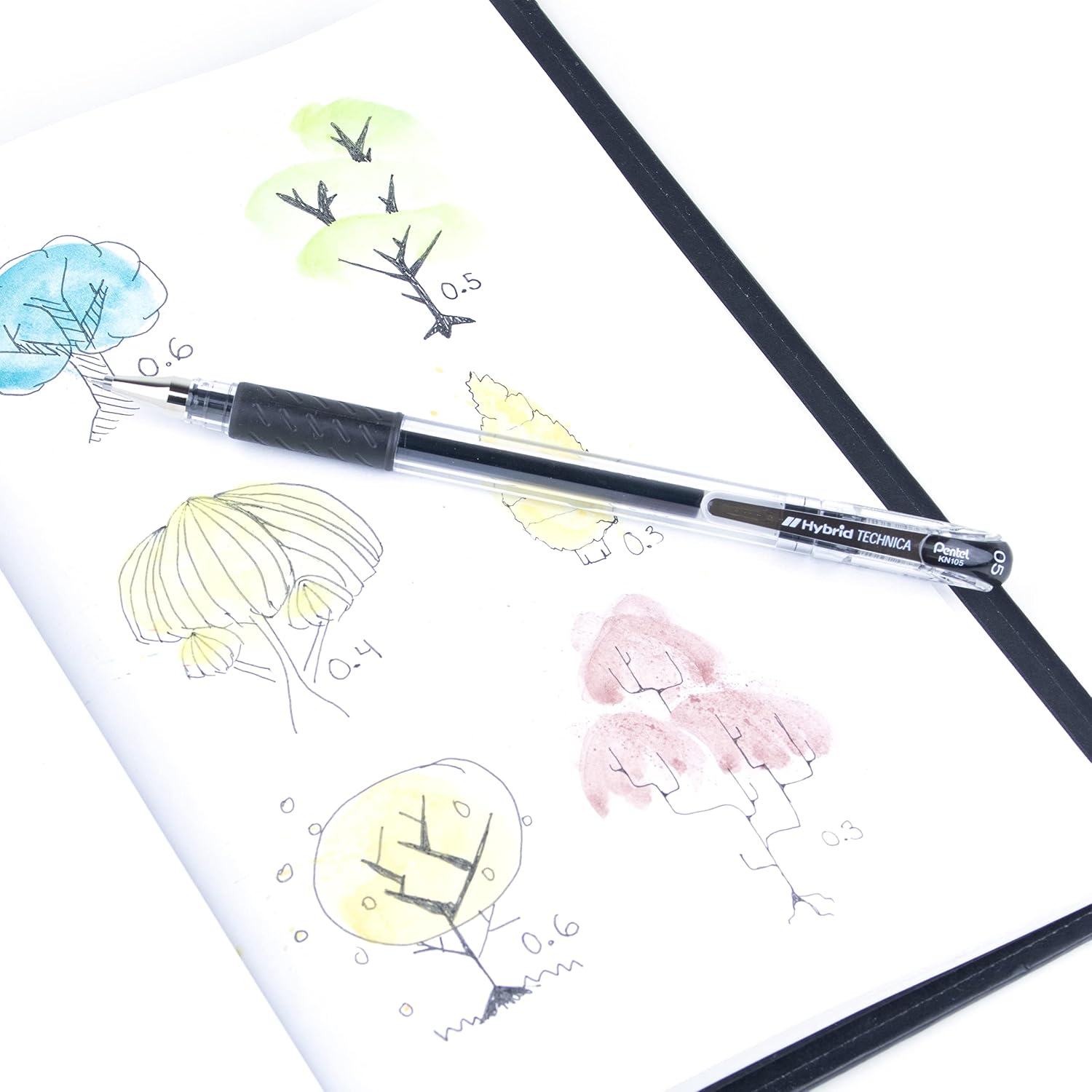 Pentel Arts Hybrid Technica Pen, (0.3mm), Ultra Fine Point, Black Ink, Box of 12 (KN103-A)