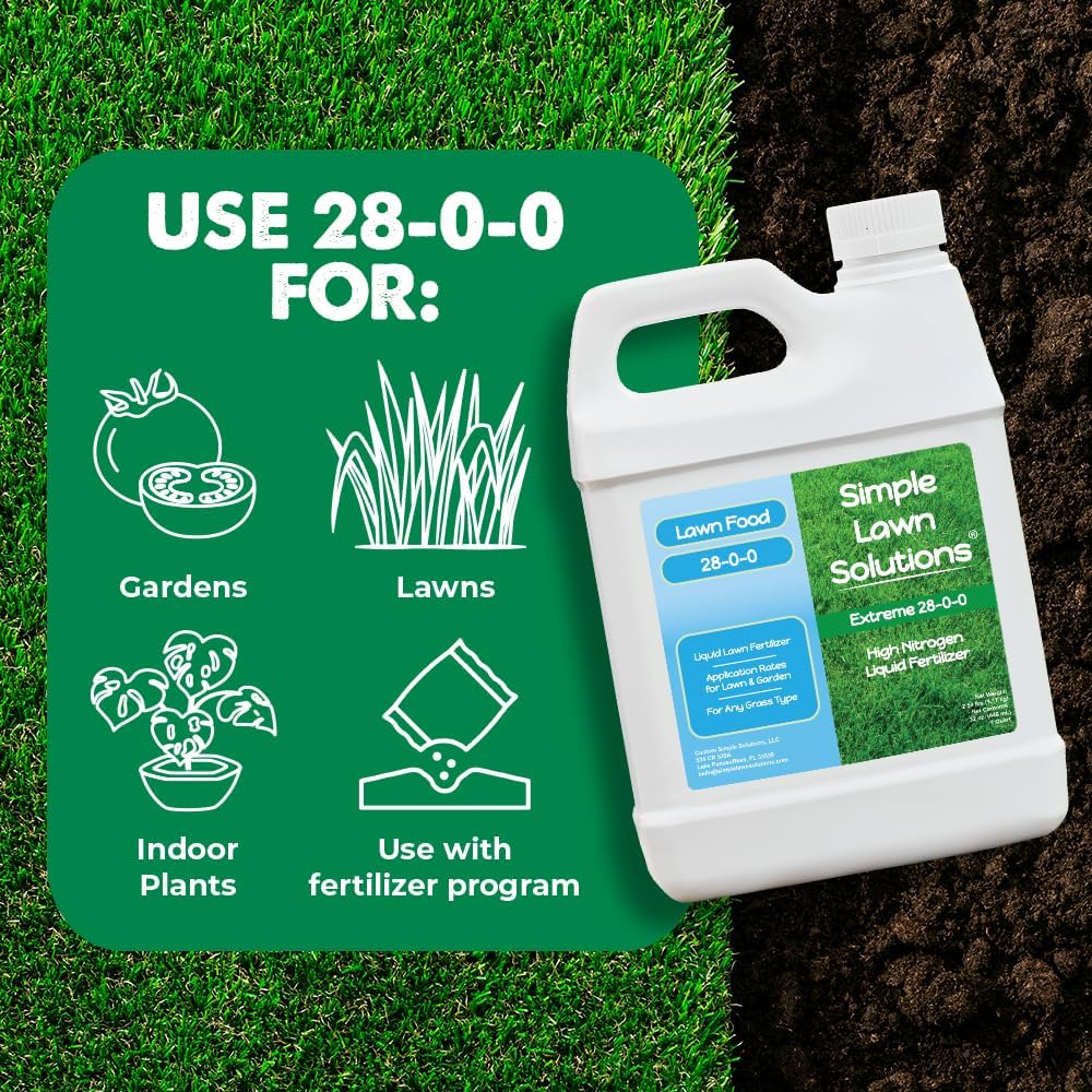 Maximum Green & Growth Fertilizer High Nitrogen 28-0-0 Liquid Lawn Food Spray Spring & Summer- Any Grass Type- Simple Lawn Solutions - Concentrated Quick & Slow Release Attached Sprayer (32 Ounce)