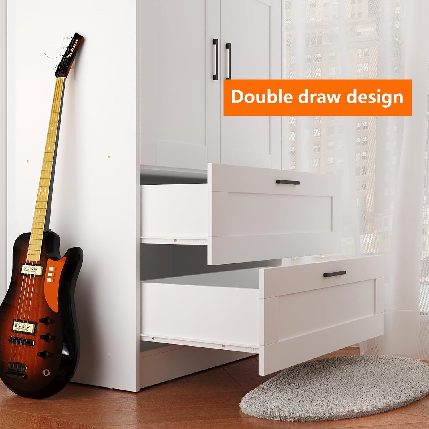 Fenghua Lizhi 3 Doors Wooden Wardrobe Closet Armoire, White Storage Cabinet for Hanging Clothes, Bedroom Large Capacity Freestanding Armoire,Wood Wardrobe Combination with Shelves