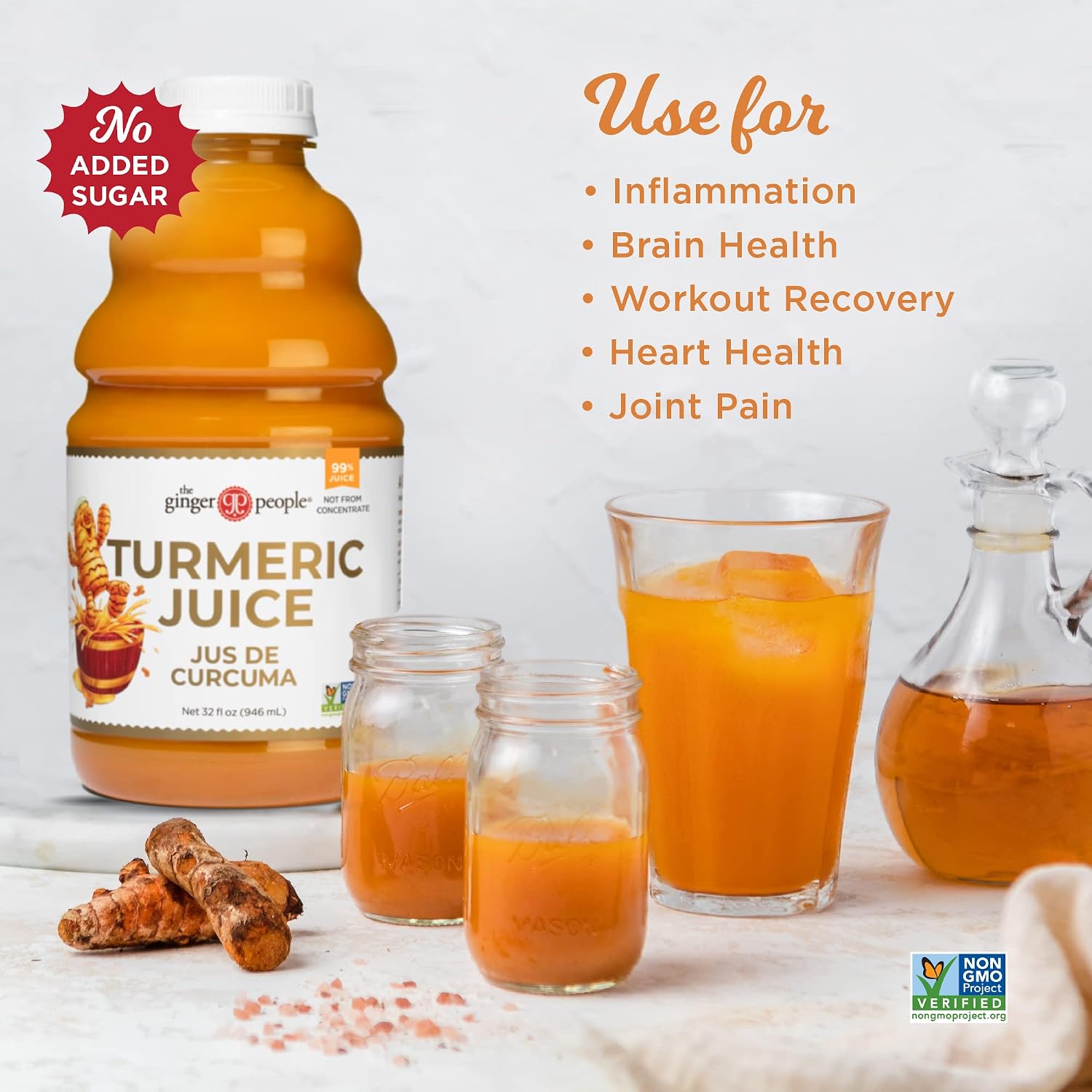 Organic Turmeric Juice, 99% Pure Turmeric Juice by The Ginger People – Drug Free Support, Non-GMO, Premium Quality, 32 Fl oz Bottle (Pack of 1)