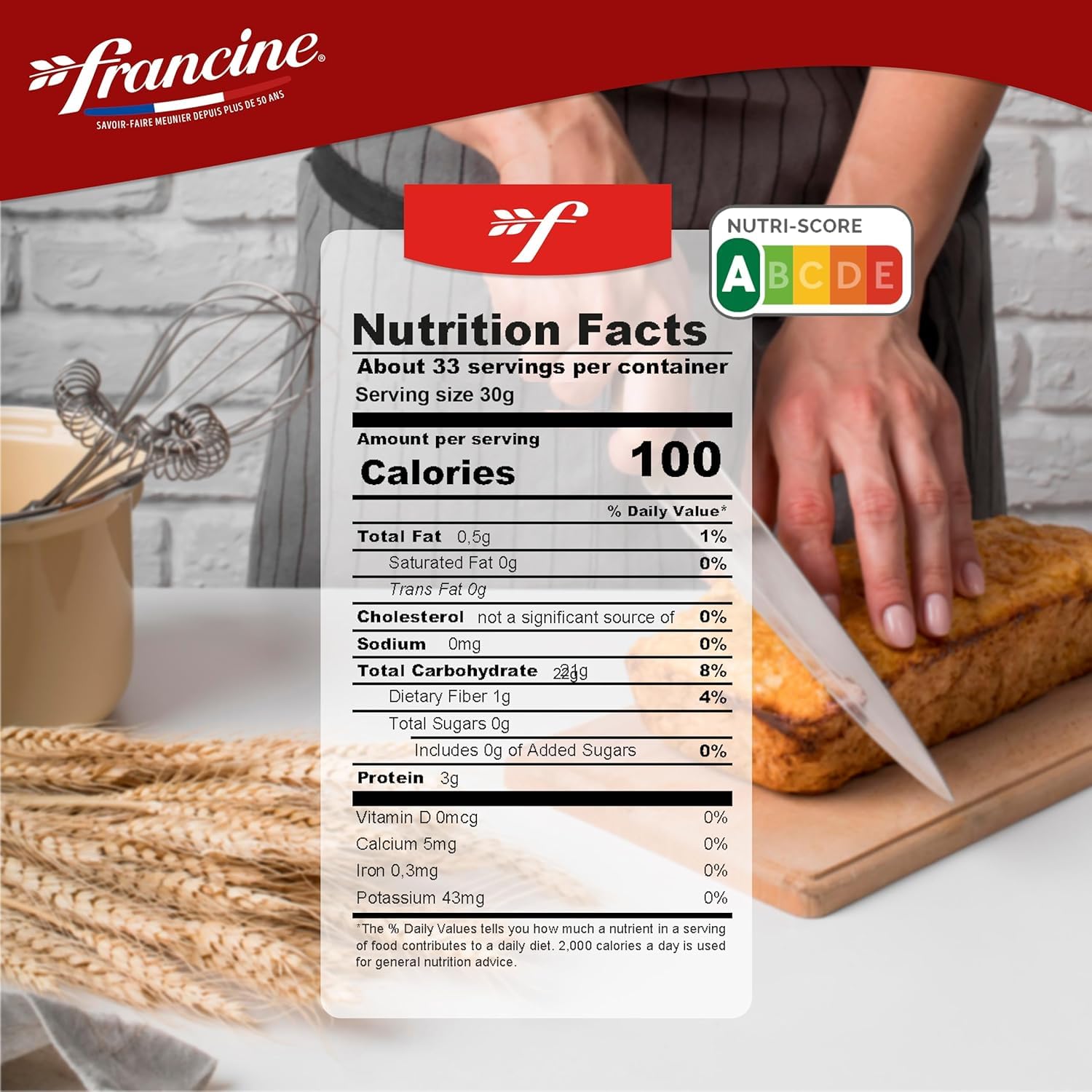 Francine Organic T55 All-Purpose French Flour, EU Certified, 2.2lb (2-Pack)